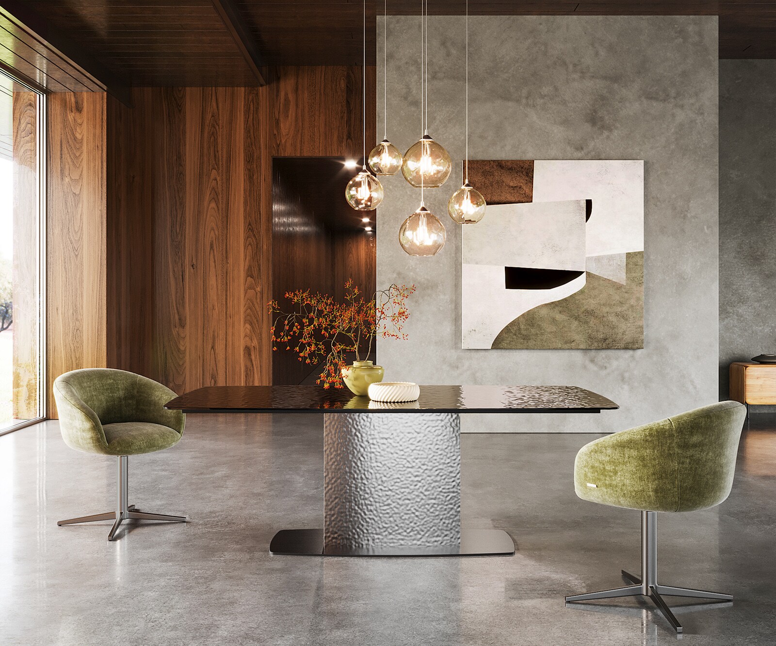 Table à manger Edge Boot 200x100 verre en relief noir 3D-Design Wave acier inoxydable 2