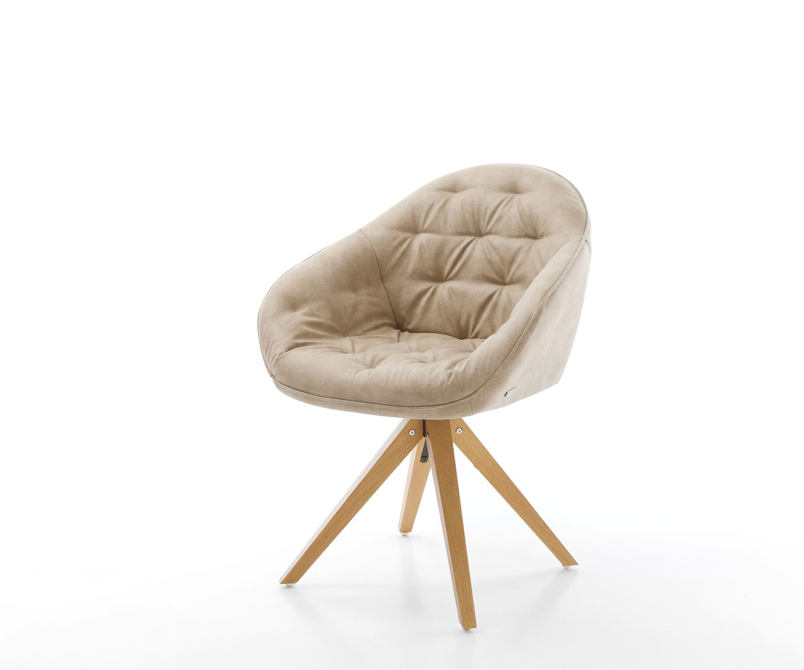 Chaise-de-salle-à-manger Gaio-Flex microvelours beige vintage pied en bois angulaire naturel