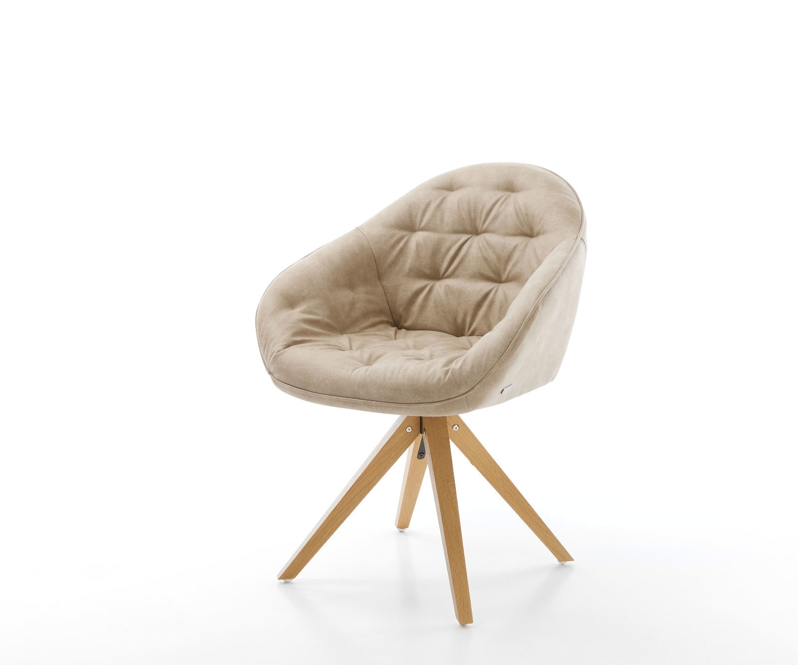Chaise-de-salle-à-manger Gaio-Flex microvelours beige vintage pied en bois angulaire naturel Chaise-de-salle-à-manger Gaio-Flex microvelours beige vintage pied en bois angulaire naturel