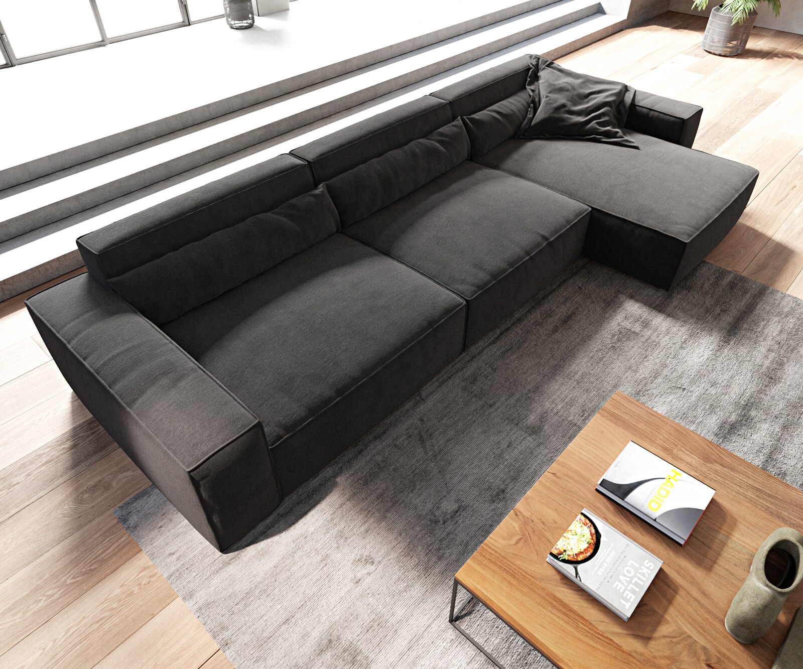 Canapé d'angle Sirpio XL 370x170 cm Microfibre Noir Recamiere variable 3