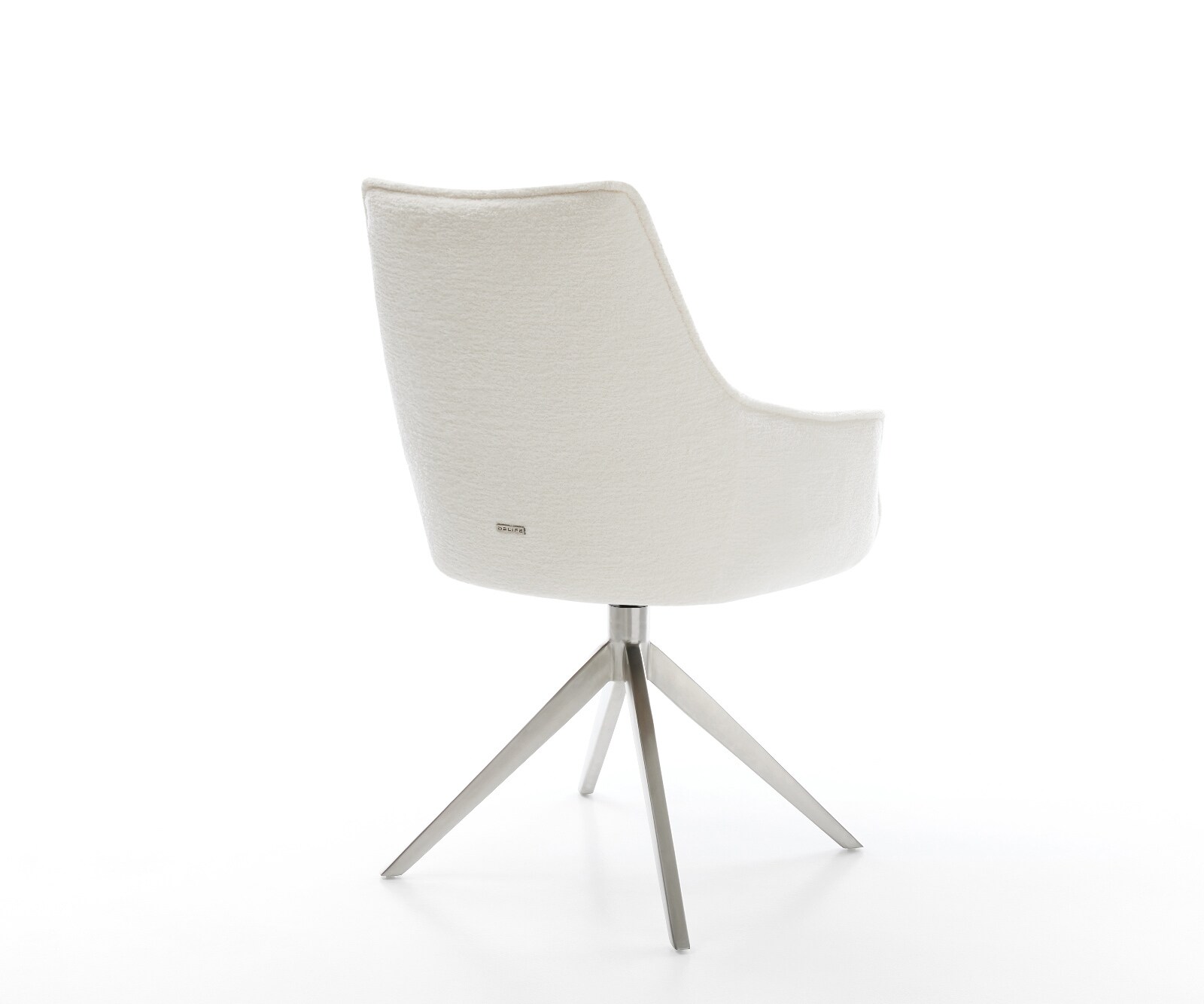 Chaise-pivotante Alja-Flex avec accoudoirs bouclé doux beige pied croisé large acier inoxydable pivotement sur 360° fonction bascule resorts ensachés 4