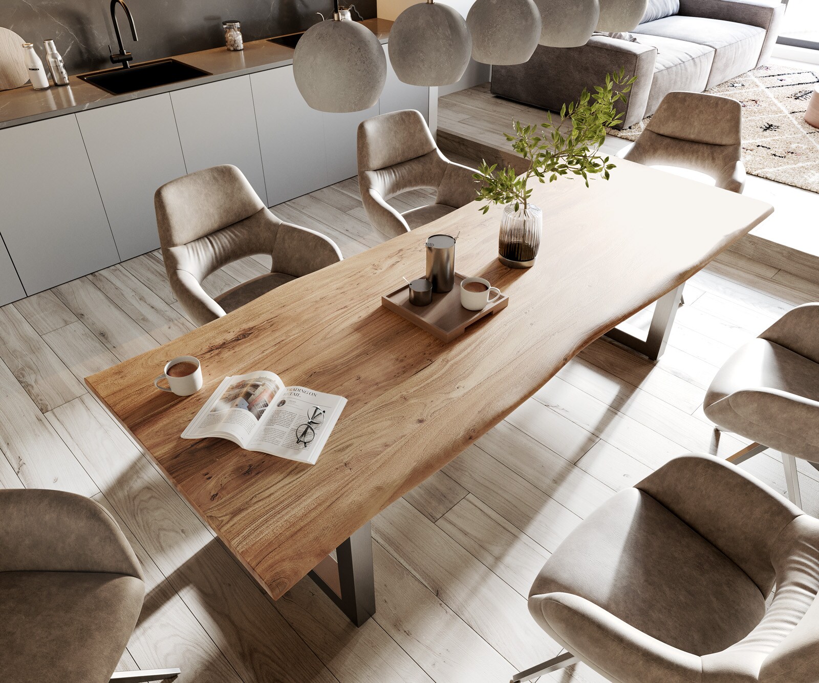 Table-à-manger Edge 260x100 acacia nature acier inoxydable large Live-Edge 4