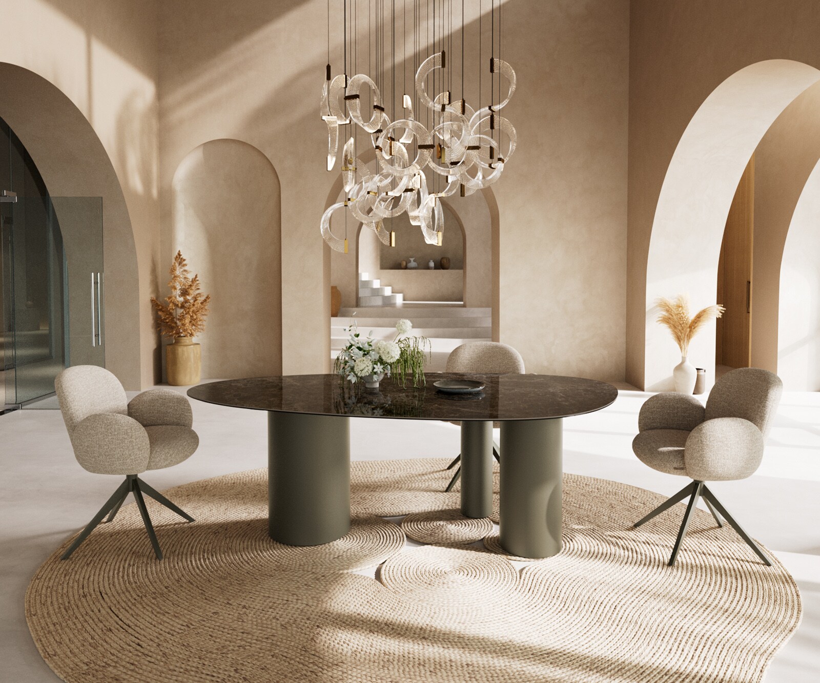 Table à manger Edge ovalee 220x120 céramique Laminam® Emperador Extra Lucidato marron foncé Troa métal effet finition titanee 4