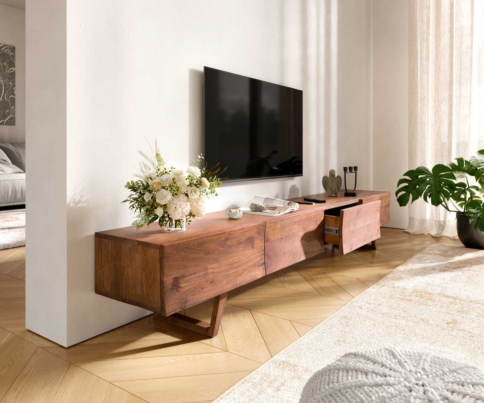 Meuble-TV Wyatt 220 cm marron acacia 4 tiroirs