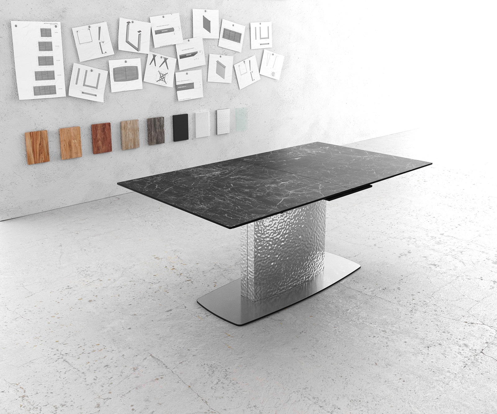Table à manger Edge 180-220x90 céramique Laminam®Nero Greco gris Wave acier inoxydable extensible 1 Table à manger Edge 180-220x90 céramique Laminam®Nero Greco gris Wave acier inoxydable extensible 1