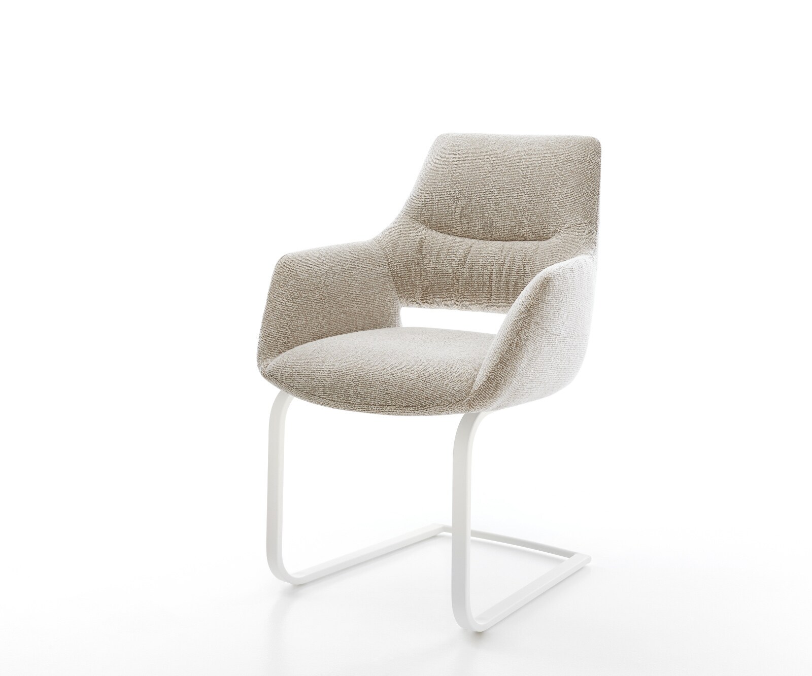 Cantilever Yago-Flex avec accoudoirs tissu tissé doux beige pied cantilever plat blanc resorts ensachés 1