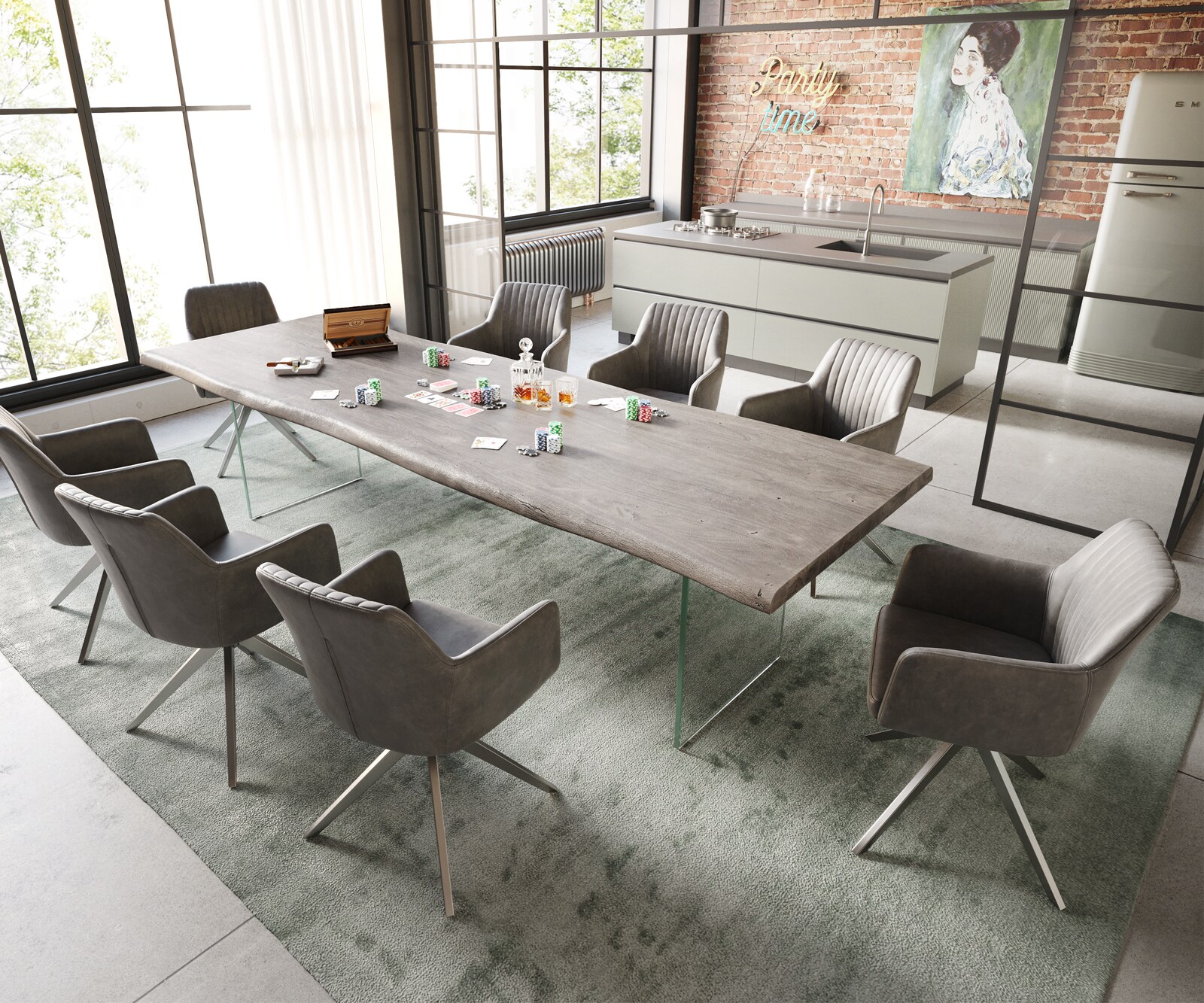 Table à manger Edge 300x100 XL acacia platine verre Live-Edge 5