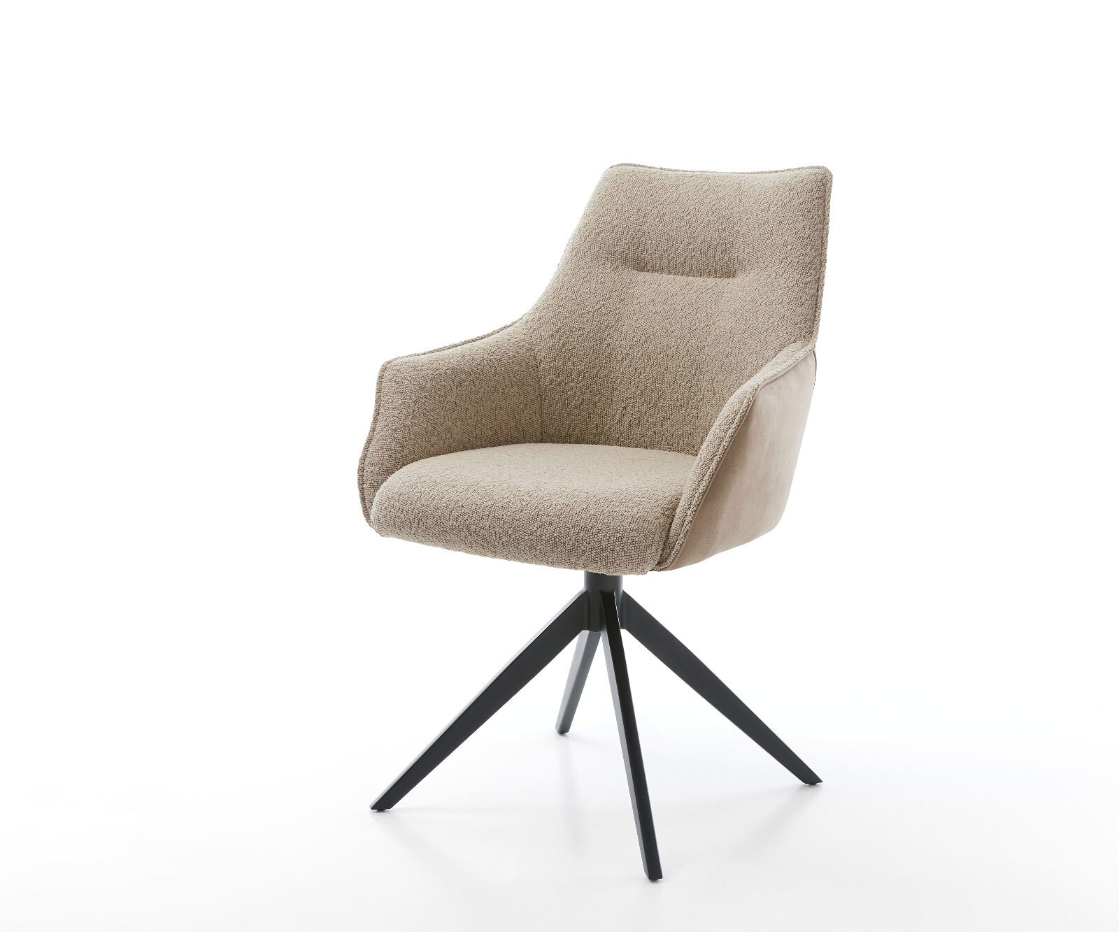 Chaise-pivotante Alja-Flex avec accoudoirs tissu mixte couleur boue pied croisé large noir pivotement sur 360° ressorts ensachés