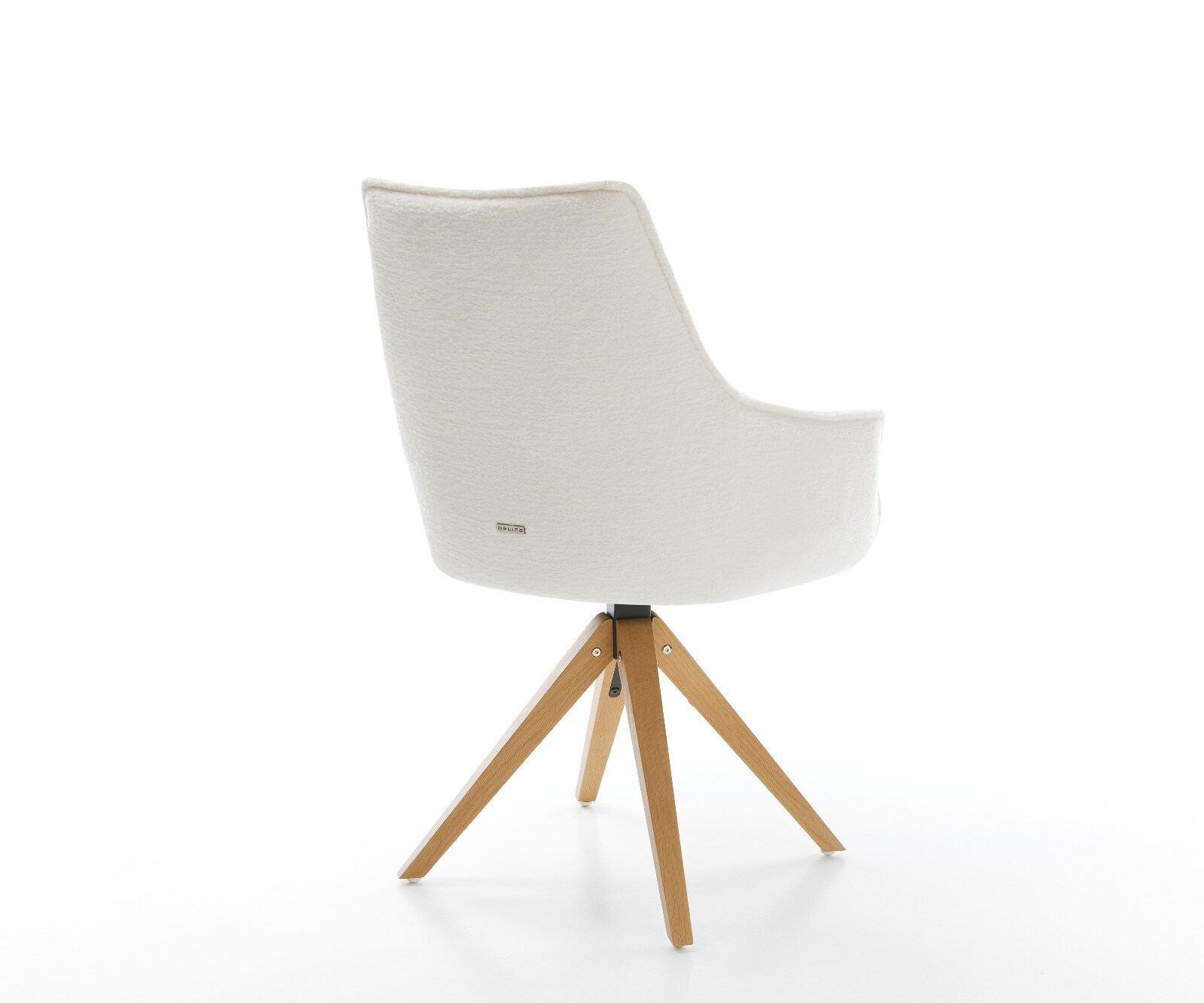 Chaise-pivotante Alja-Flex avec accoudoirs bouclé doux beige pied en bois angulaire naturel pivotement sur 180° resorts ensachés 4