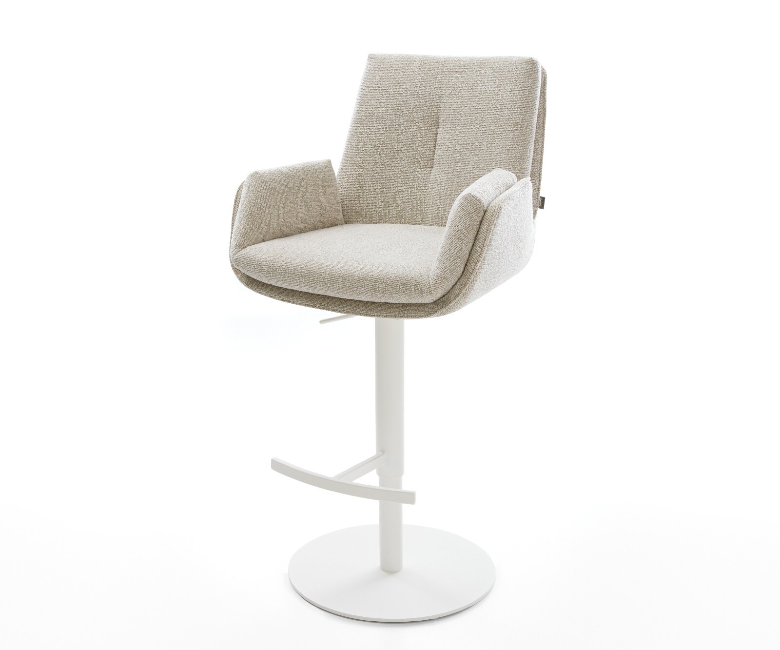 Chaise-de-bar Clea-Flex Tissu tissé doux Beige Pied pivotant réglable en hauteur blanc Blanc