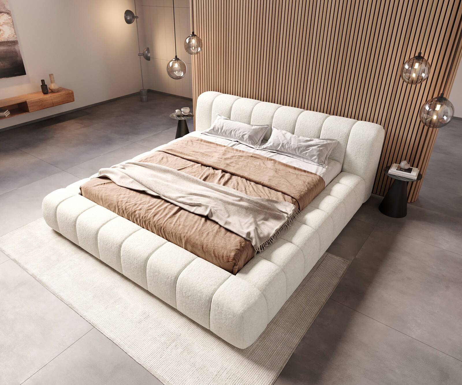Cadre de lit rembourré Cutio bouclé soft beige 180x200 cm 8