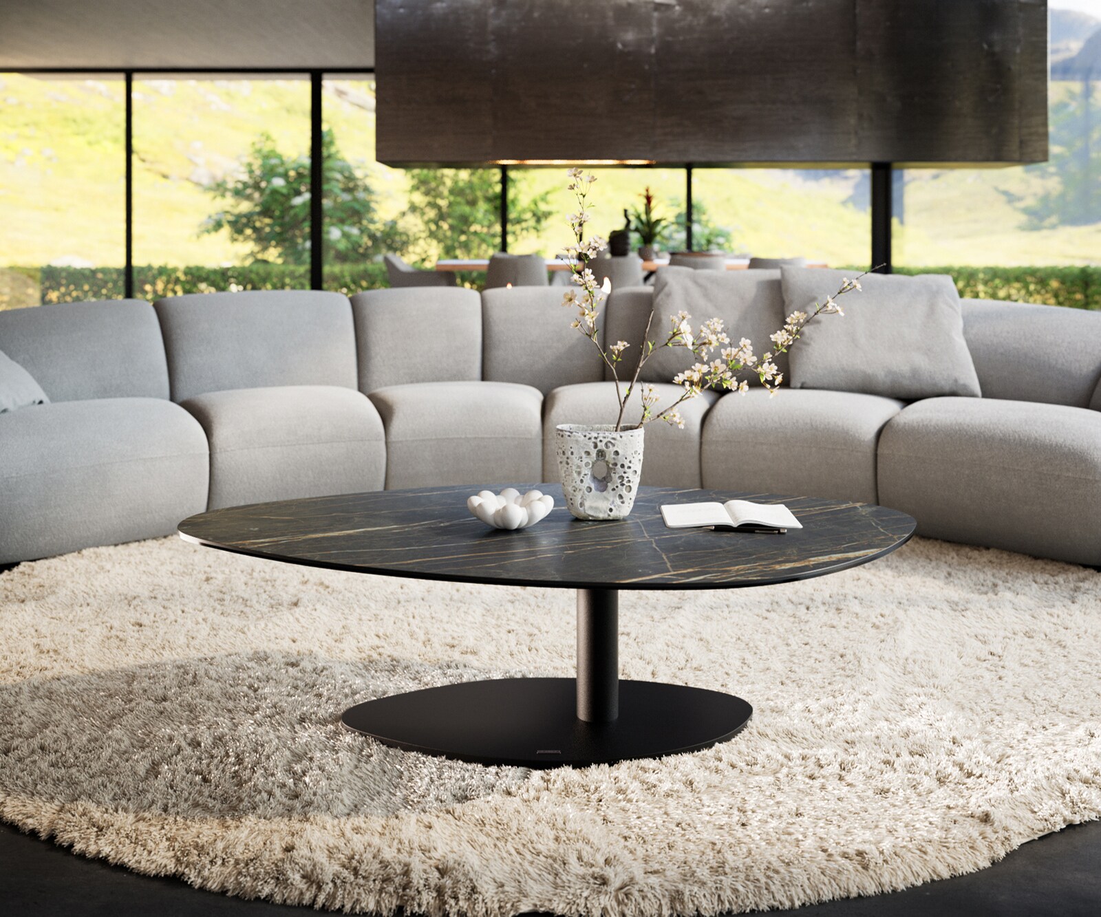 Table basse Edge Organique 140x76 cm céramique Laminam® Noir Desir brun Vibany métal noir 2