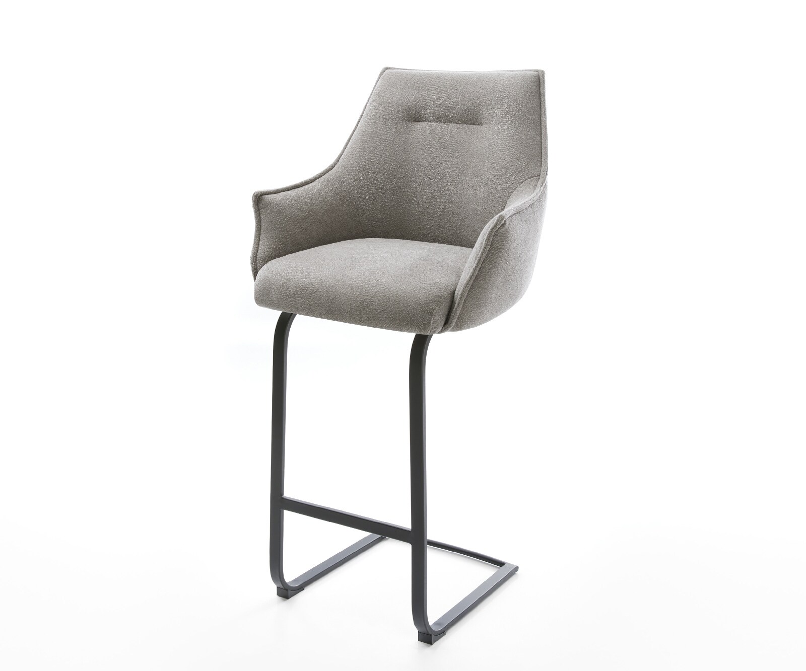 Chaise-de-bar Alja-Flex Tissu structuré doux Gris Pied cantilever plat noir Noir Ressort ensaché 1