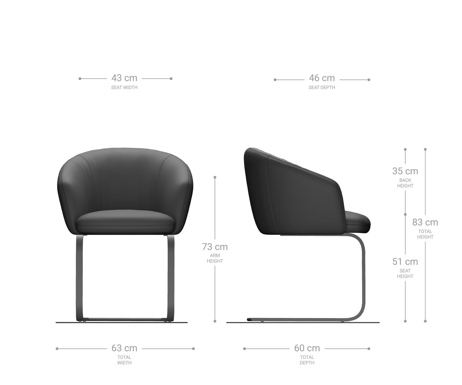 Cantilever Caja-Flex avec accoudoirs cuir de vache noir pied cantilever plat acier inoxydable brossé ressorts ensachés 6 Cantilever Caja-Flex avec accoudoirs cuir de vache noir pied cantilever plat acier inoxydable brossé ressorts ensachés 6