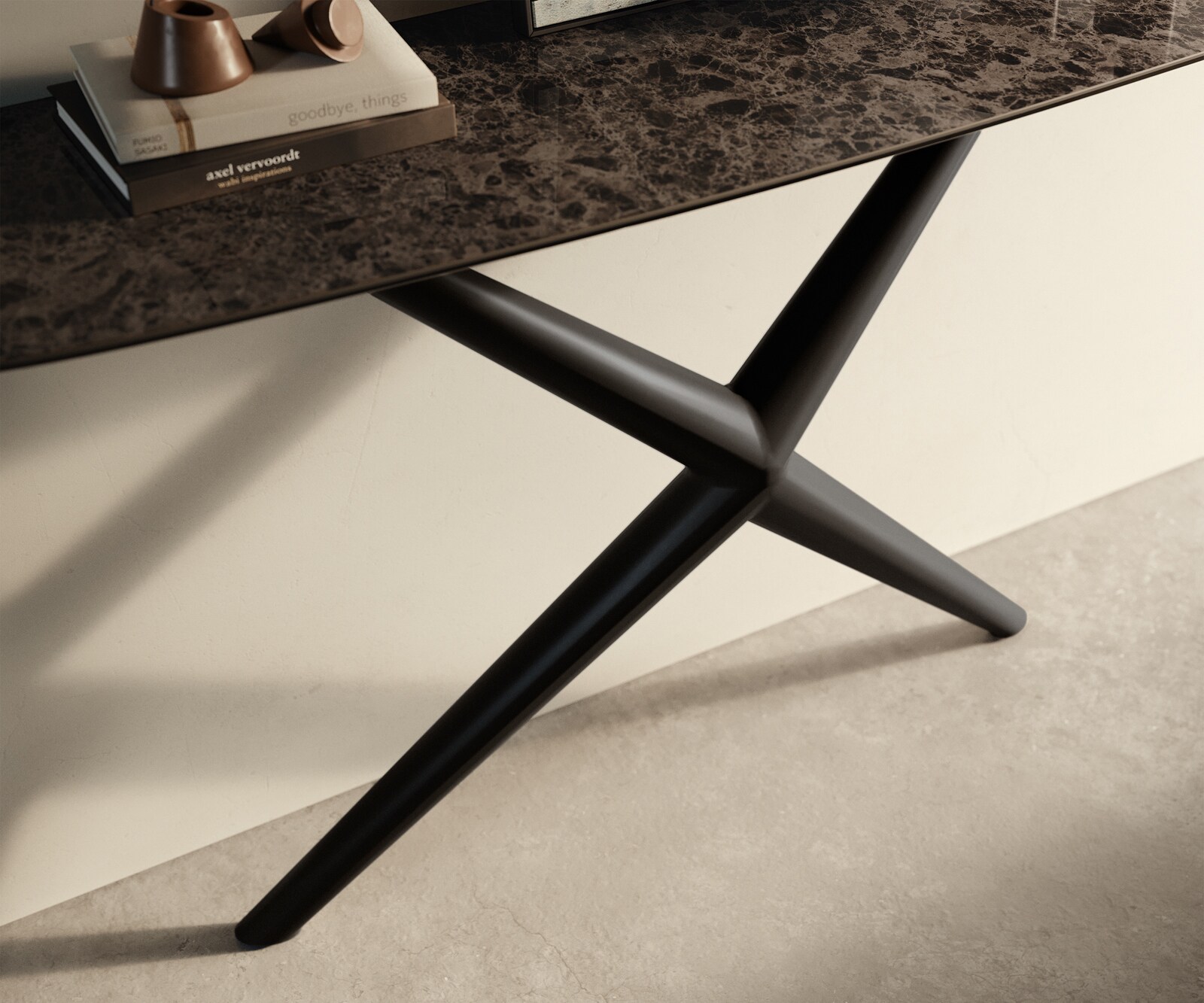 Console Edge forme bateau 140x40 cm Céramique Emperador Extra Lucidato Dunkelbraun Estelo Métal Noir 5