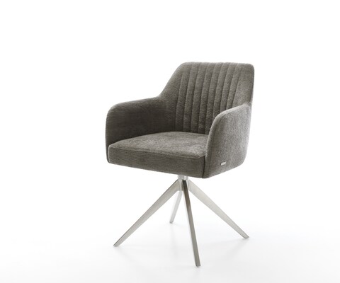 Chaise-pivotante Greg-Flex bouclé doux couleur boue pied croisé large acier inoxydable pivotement sur 360° fonction bascule resorts ensachés