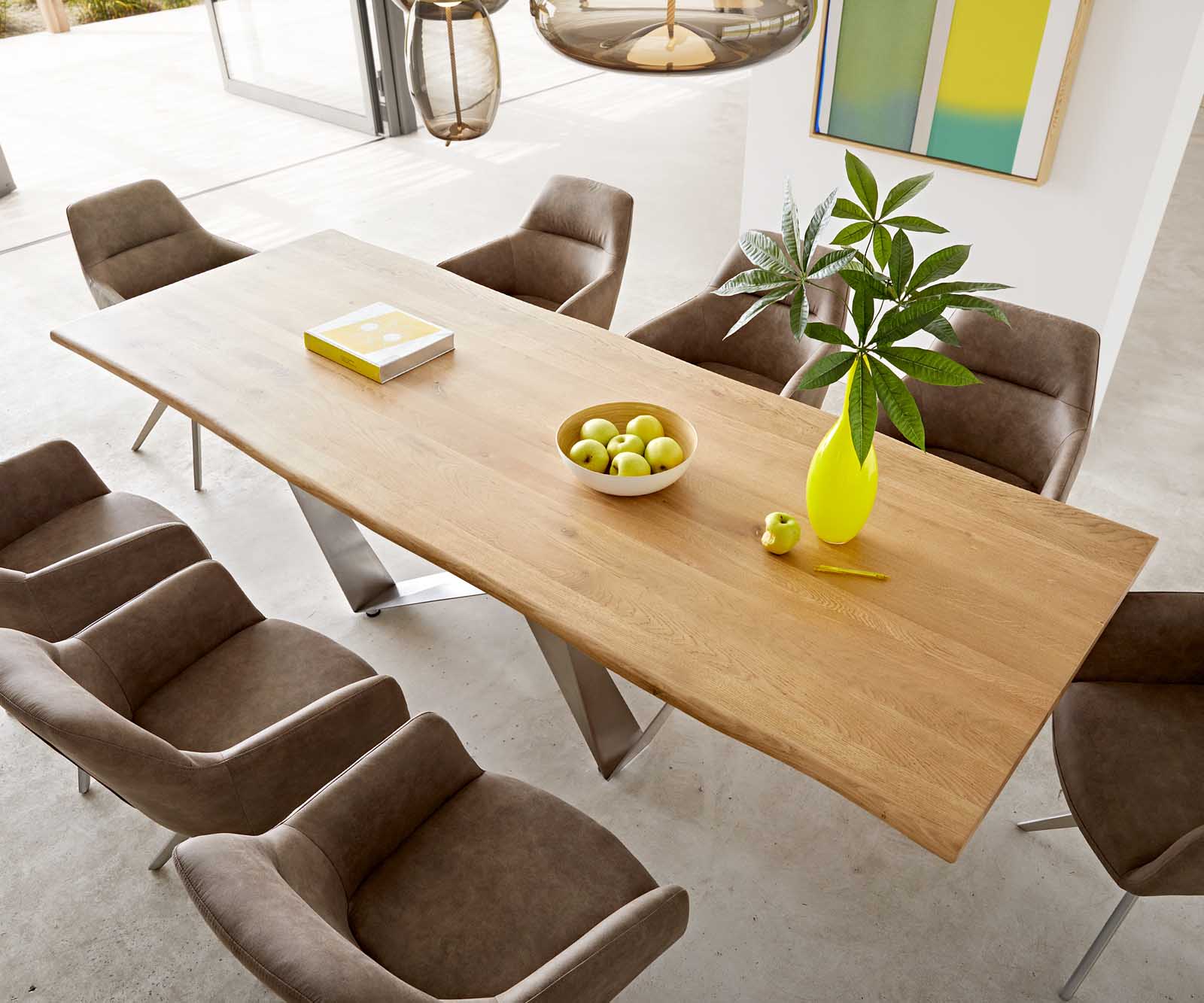 Table à manger Edge 260x100x2,5-3 chêne nature Spider acier plat acier inoxydable Live-Edge 4