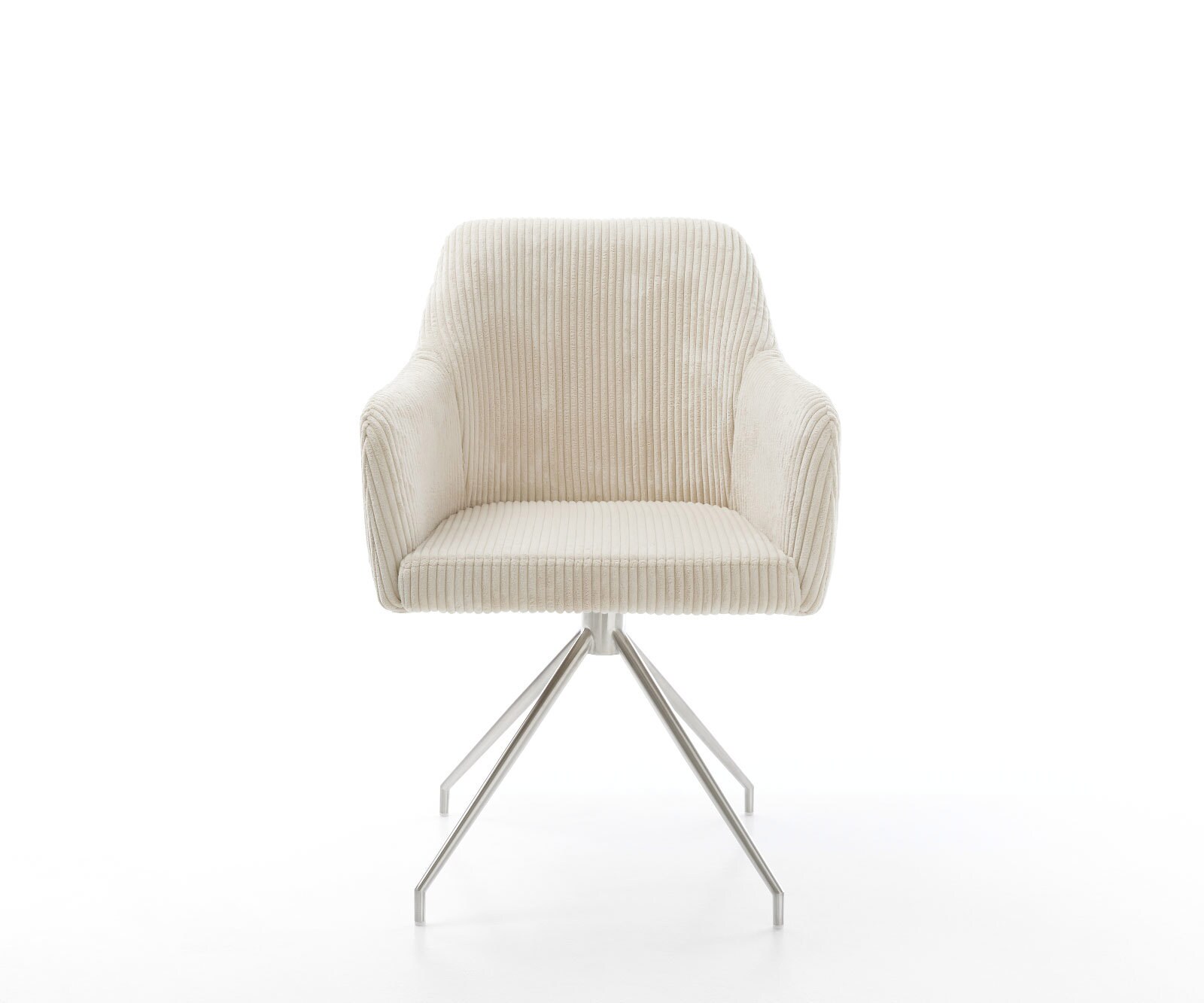 Chaise-de-salle-à-manger Greg-Flex côtelé beige vintage pied croisé conique acier inoxydable brossé ressorts ensachés 1 Chaise-de-salle-à-manger Greg-Flex côtelé beige vintage pied croisé conique acier inoxydable brossé ressorts ensachés 1