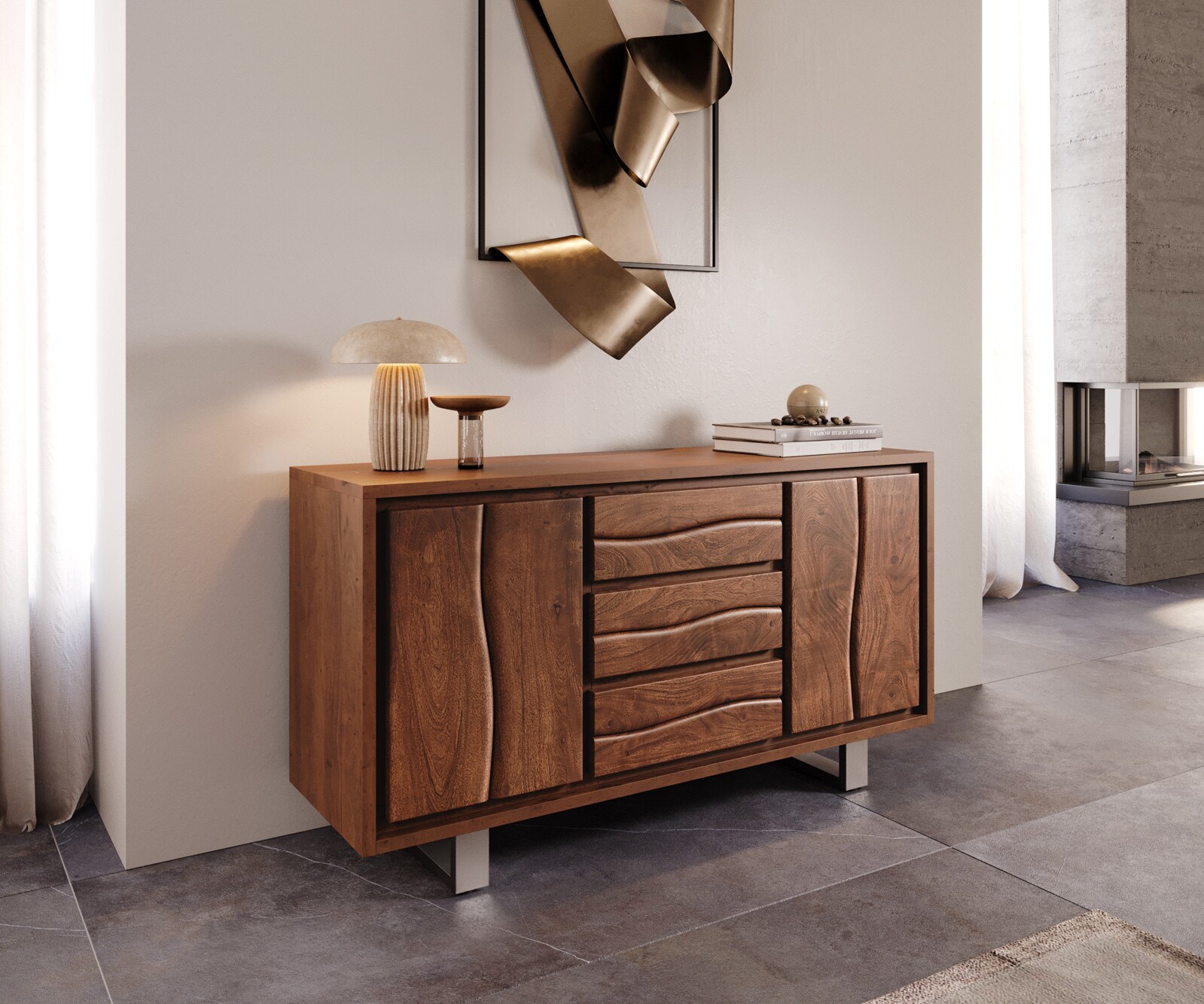 Commode Live-Edge Portes et tiroirs Bordures d'arbre buffet 2