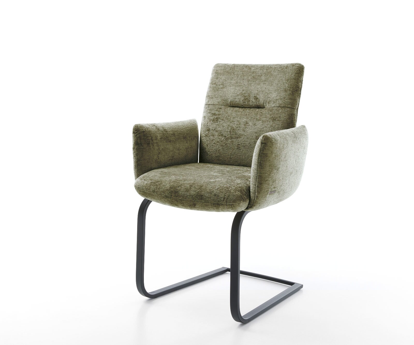 Cantilever Jova-Flex avec accoudoirs chenille olive pied cantilever plat noir ressorts ensachés