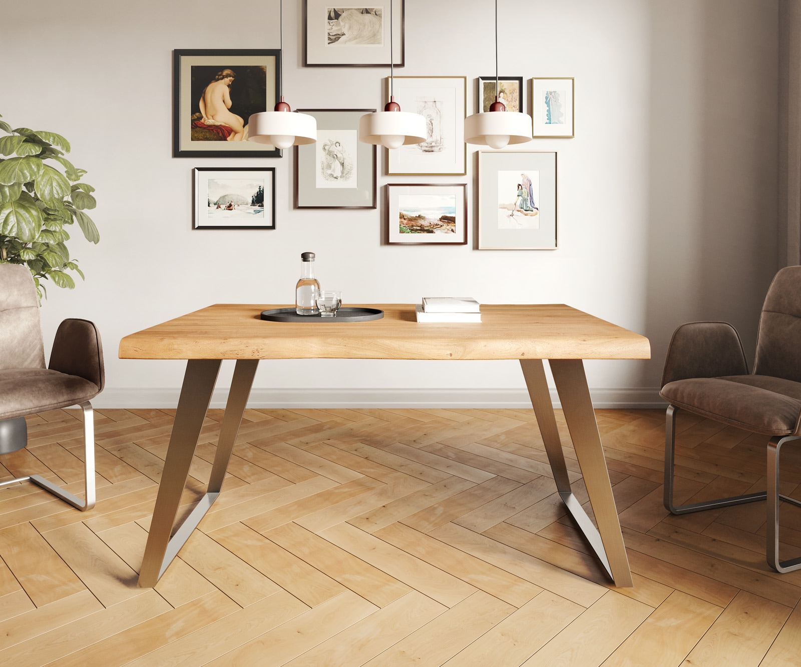 Table-à-manger Edge 140x90 XL acacia nature acier inoxydable incliné Live-Edge 1 Table-à-manger Edge 140x90 XL acacia nature acier inoxydable incliné Live-Edge 1