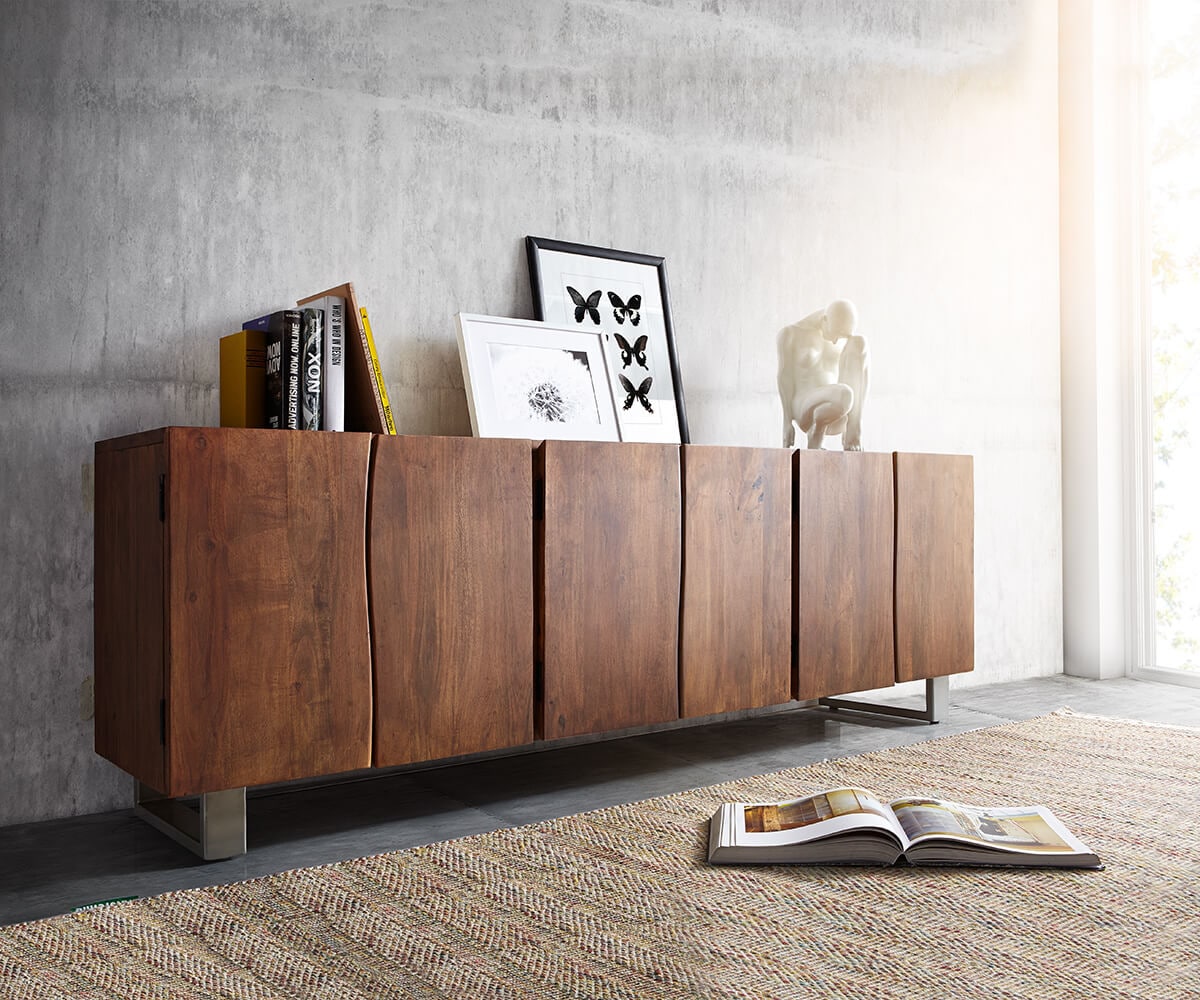 Commode Live-Edge 220 cm massif acacia marron 6 portes buffet Commode Live-Edge 220 cm massif acacia marron 6 portes buffet