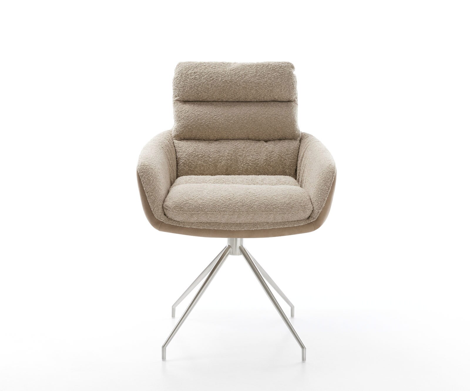 Chaise-pivotante Abelia-Flex avec accoudoirs tissu mixte couleur boue pied croisé conique acier inoxydable brossé pivotement sur 180° 1 Chaise-pivotante Abelia-Flex avec accoudoirs tissu mixte couleur boue pied croisé conique acier inoxydable brossé pivotement sur 180° 1