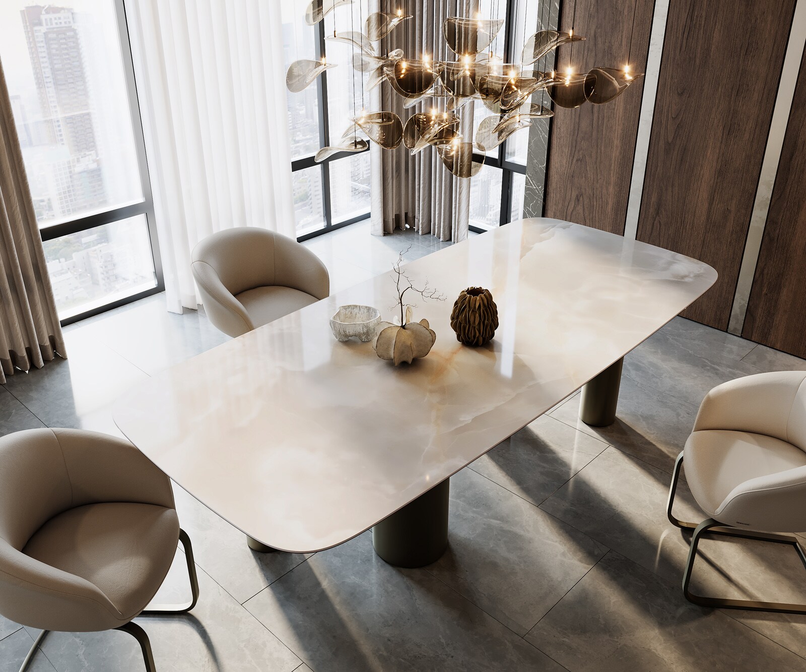 Table à manger Edge Boot 270x120 Céramique Iris FMG Onice Grigio Pilier Métal finition à effet Titane 2