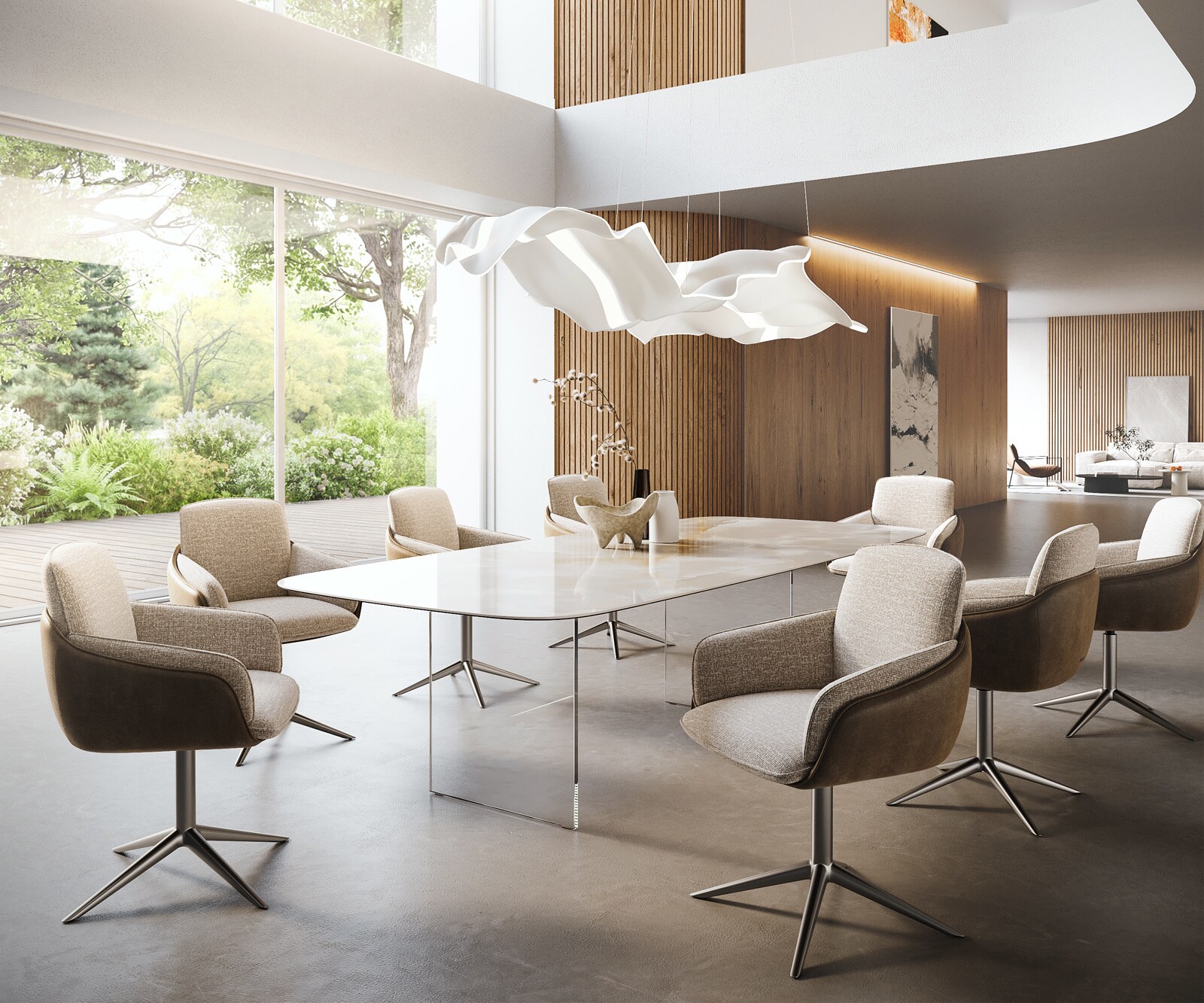 Table à manger Edge Boot 270x120 cm Céramique Iris FMG Onice Grigio piètement en verre 6