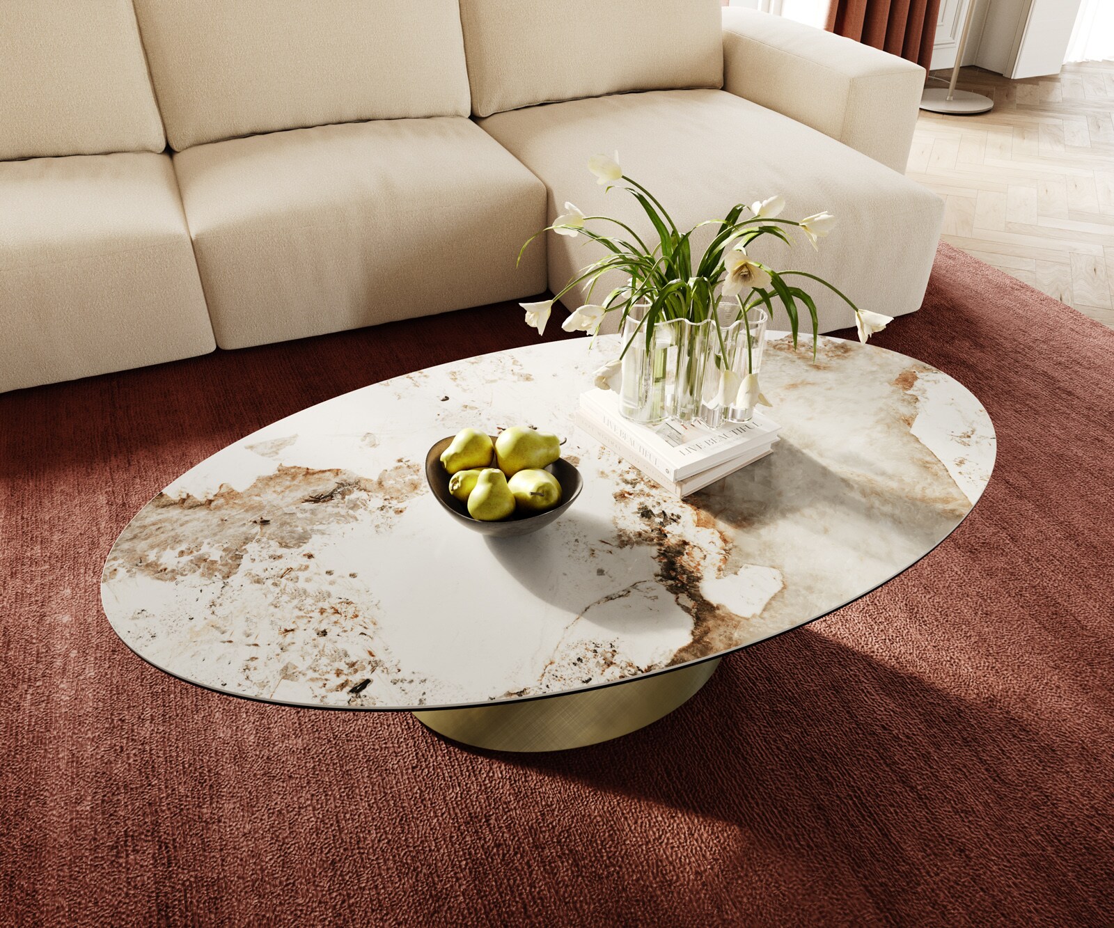 Table basse Edge Oval 140x80 cm céramique Minas Melange Conis doré métallique 4
