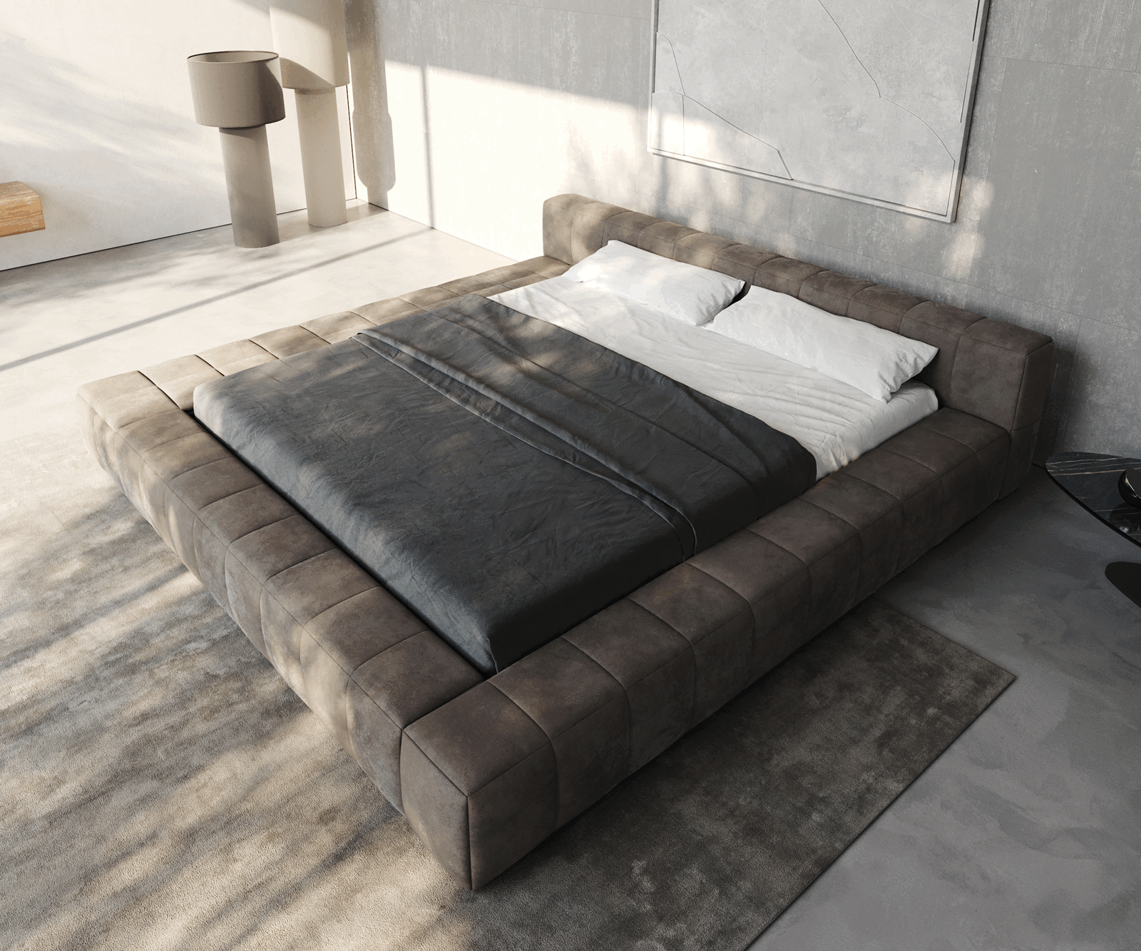 Sommier-rembourré Espazio 180x200 cm microfibre taupe vintage avec espace de rangement 1