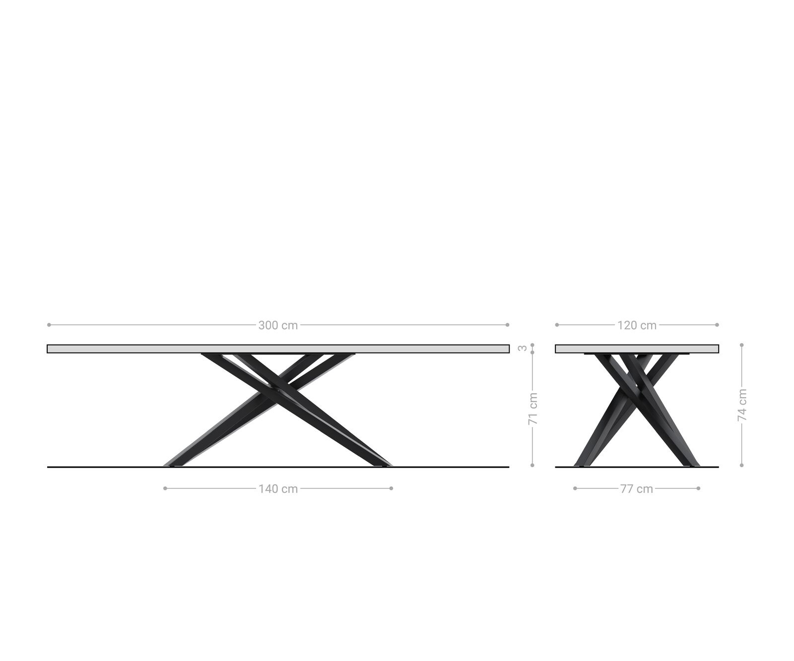 Table à manger Edge Boot 300x120x2,5-3 chêne nature cadre croisé rectangle acier inoxydable bord suisse 7