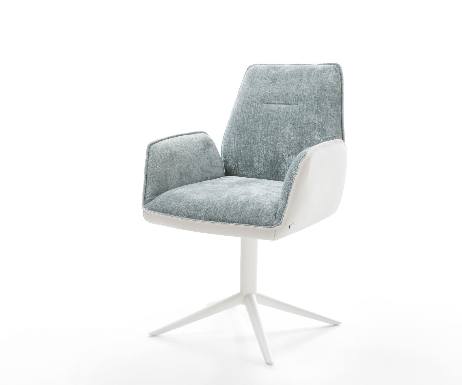 Chaise-pivotante Zoa-Flex tissu mixte cuir de vache blanc-bleu pastel pied de chaise 4 branches blanc pivotement sur 360° fonction bascule ressorts ensachés Chaise-pivotante Zoa-Flex tissu mixte cuir de vache blanc-bleu pastel pied de chaise 4 branches blanc pivotement sur 360° fonction bascule ressorts ensachés