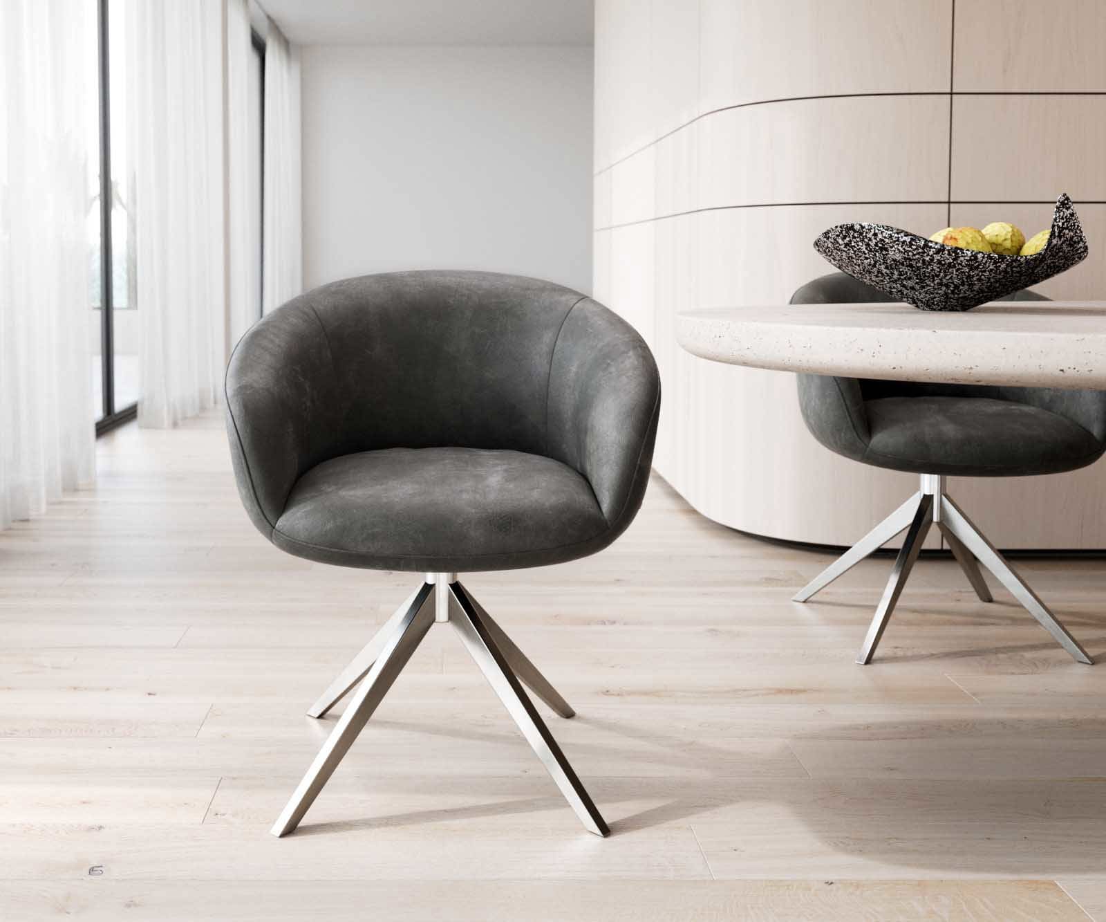 Chaise-pivotante Vinka-Flex avec accoudoirs microvelours anthracite vintage pied croisé large acier inoxydable brossé pivotement sur 360° ressorts ensachés 1 Chaise-pivotante Vinka-Flex avec accoudoirs microvelours anthracite vintage pied croisé large acier inoxydable brossé pivotement sur 360° ressorts ensachés 1