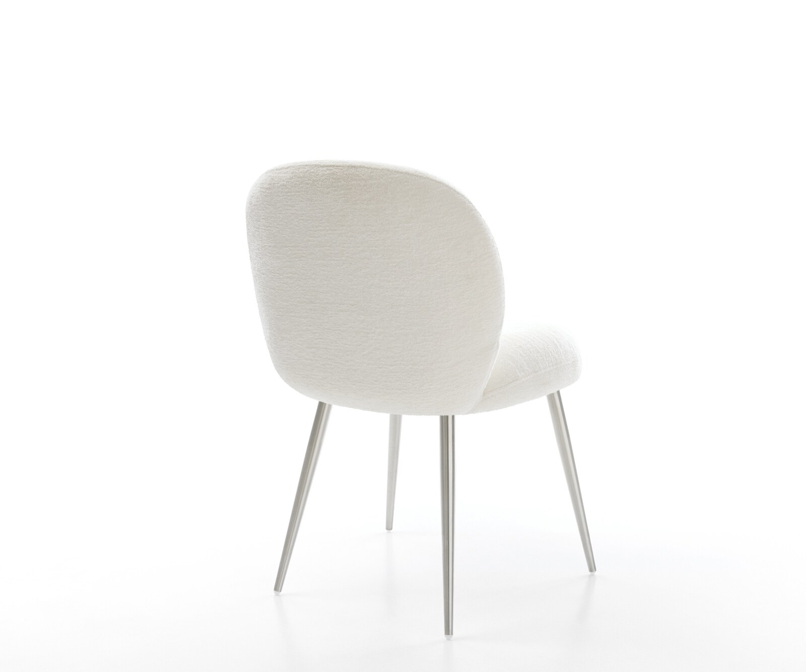 Chaise-de-salle-à-manger Nube-Flex bouclé doux beige 4 pieds coniques acier inoxydable resorts ensachés 5
