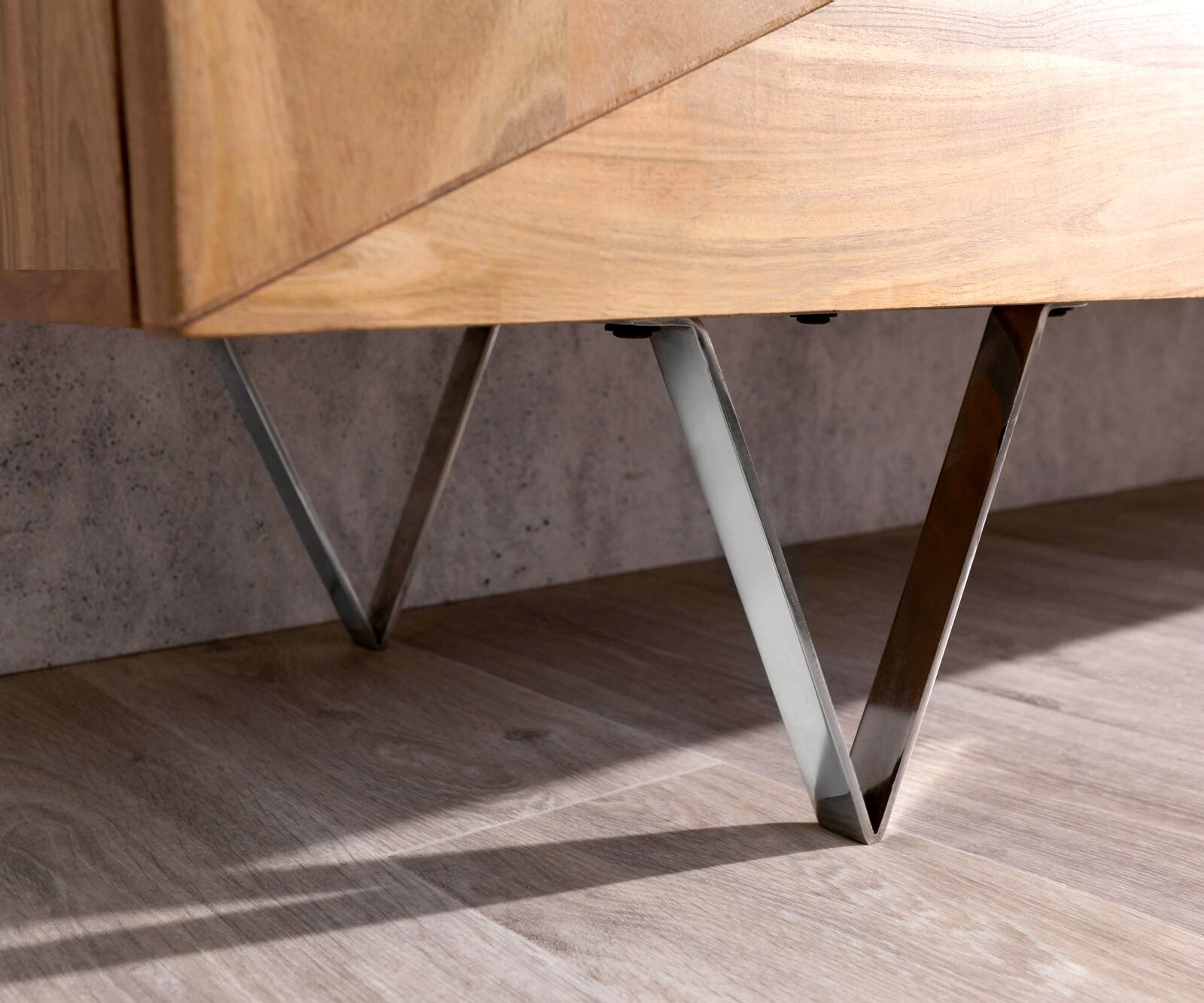 Design-buffet Wyatt 175 cm 3D optique centrale acacia naturel acier inoxydable 3