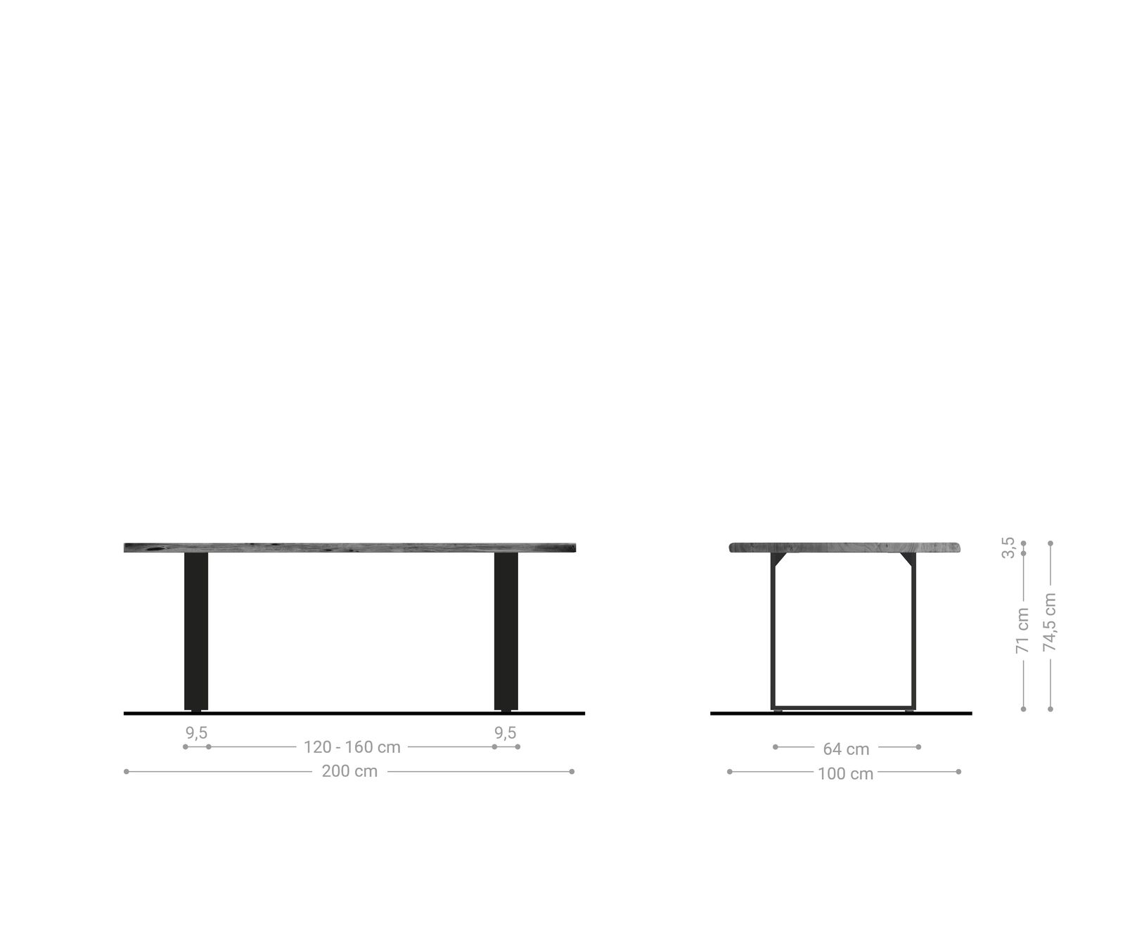Table-à-manger Edge 200x100 acacia nature acier inoxydable mince Live-Edge 6