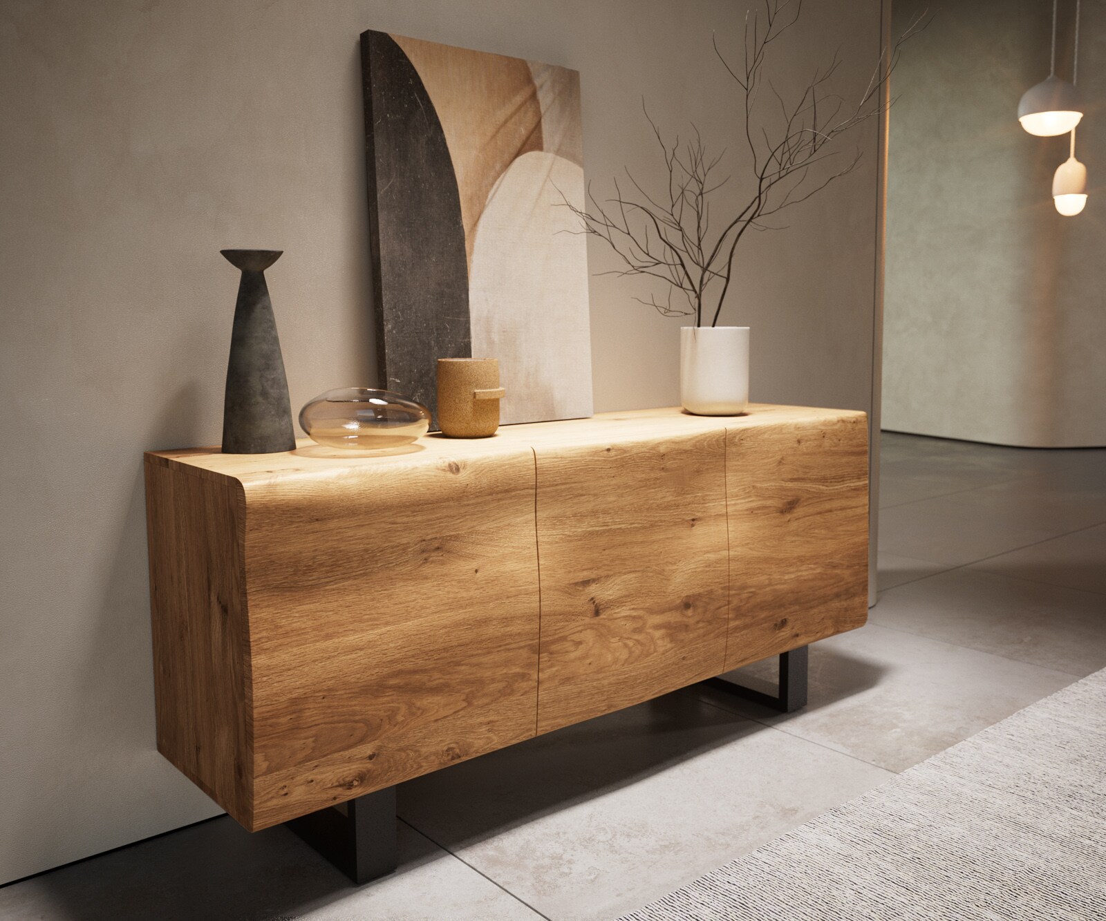 Buffet New Live-Edge 145 cm chêne naturel 3 portes patin métal noir 3