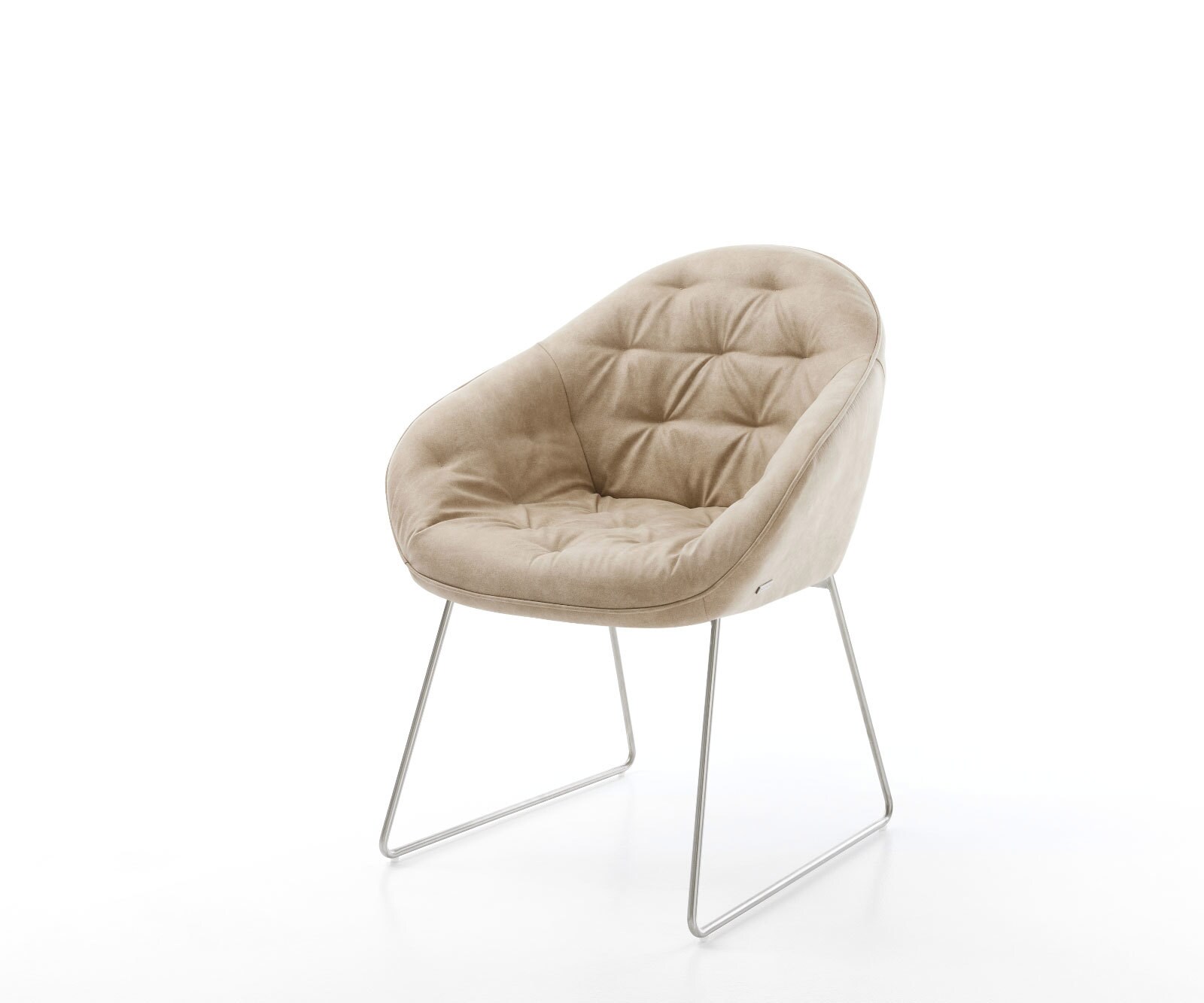 Chaise-de-salle-à-manger Gaio-Flex microvelours beige vintage pied trapèze acier inoxydable brossé