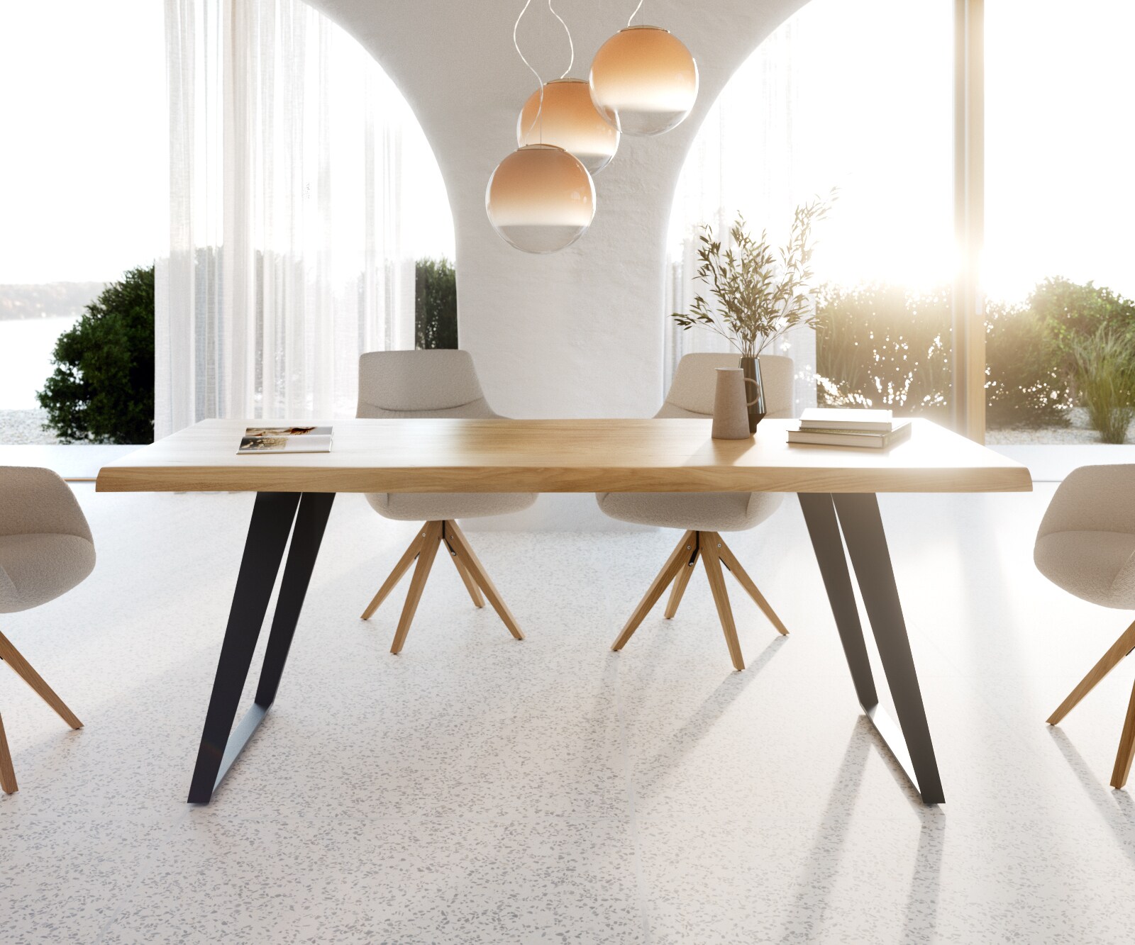 Table à manger Edge 200x100 chêne nature métal inclinée noir Live-Edge 1 Table à manger Edge 200x100 chêne nature métal inclinée noir Live-Edge 1