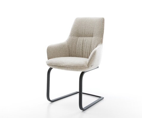 Cantilever Zelia-Flex avec accoudoirs tissu tissé doux beige pied cantilever plat noir ressorts ensachés
