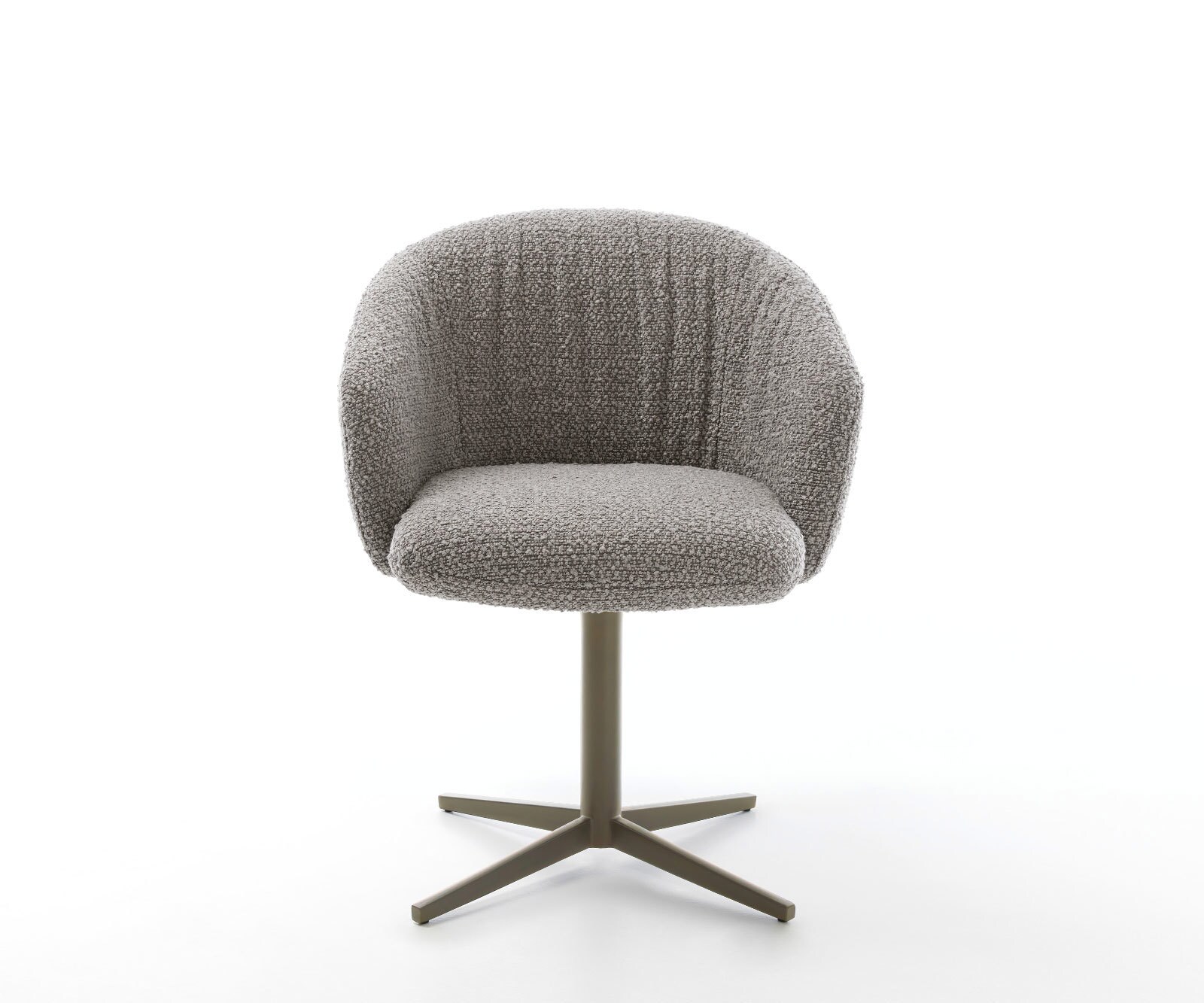 Chaise-pivotante Caja-Flex avec accoudoirs bouclé gris argenté pied de chaise 4 branches aspect titane pivotement sur 360° ressorts ensachés 1