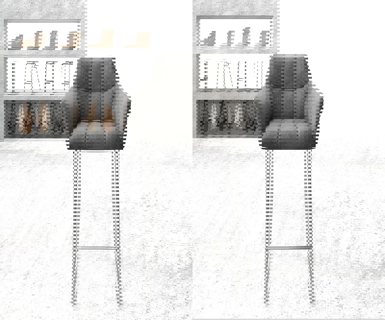 Chaise-de-bar Yulo-Flex vintage gris cadre patin acier inoxydable 1 Chaise-de-bar Yulo-Flex vintage gris cadre patin acier inoxydable 1