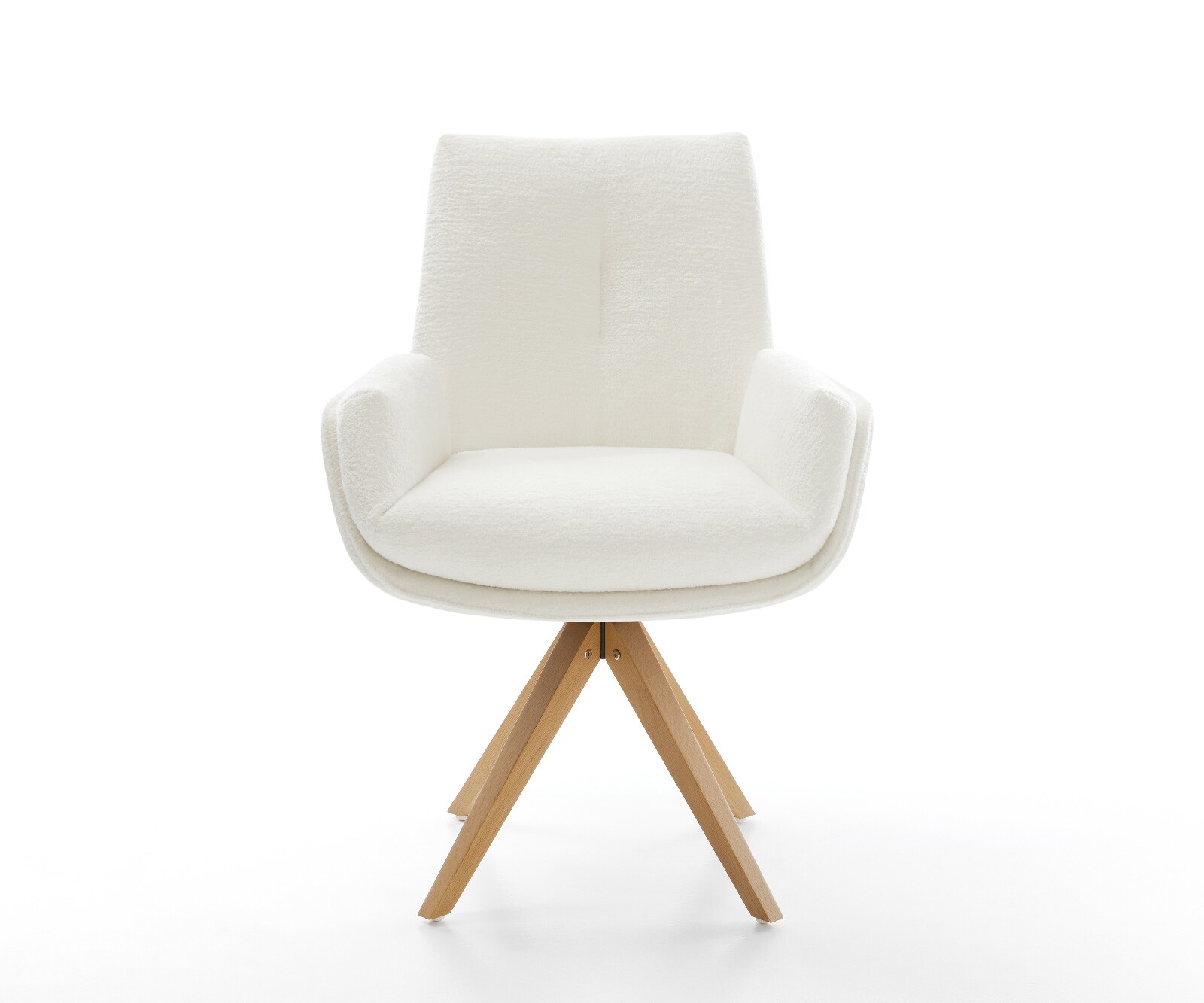 Chaise-pivotante Clea-Flex bouclé doux beige pied en bois angulaire naturel pivotement sur 180° 1