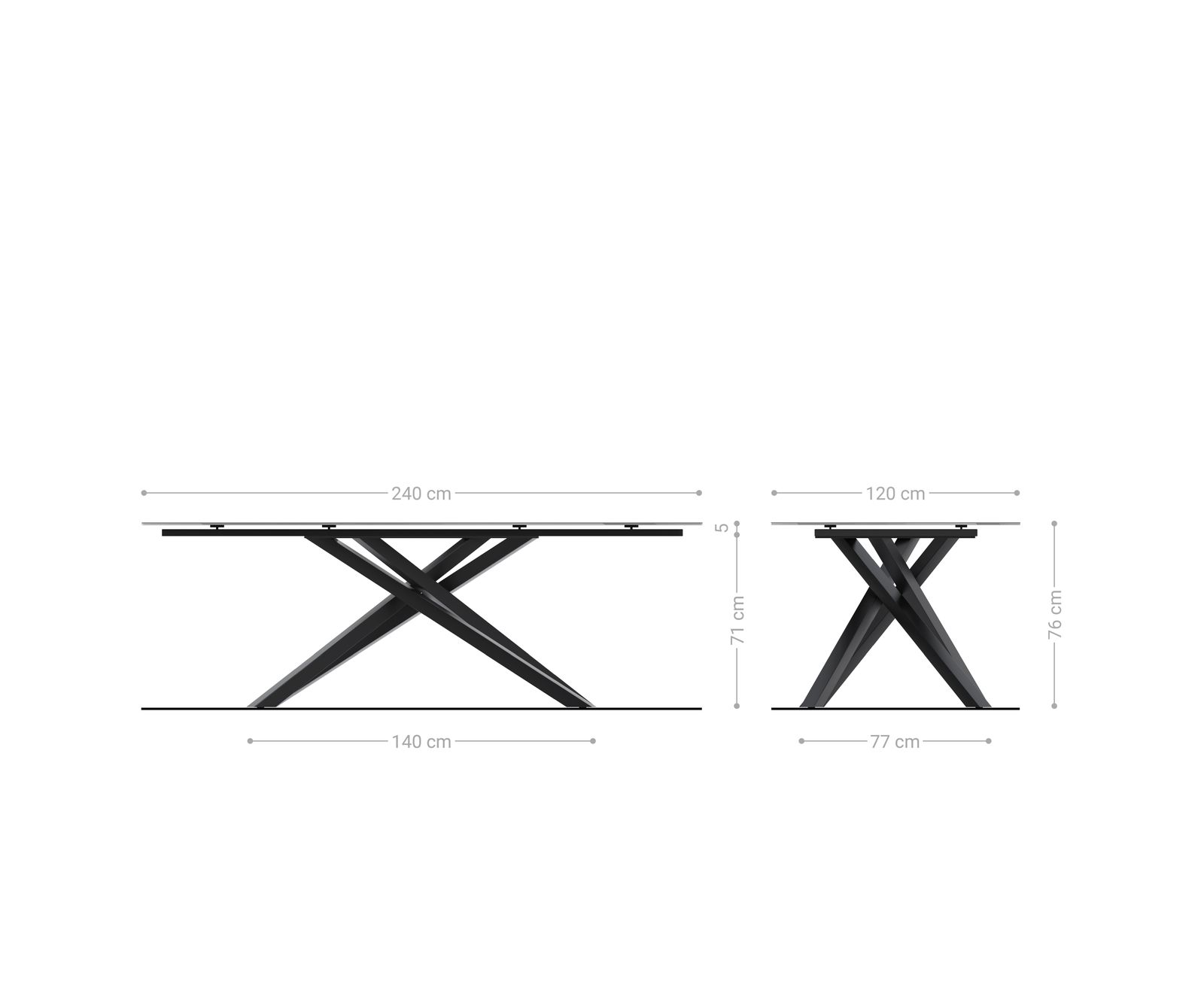 Table d’extérieur Edge Boot 240x120 cm Céramique Emperador Extra Lucidato Brun foncé Piètement croisé rectangulaire Noir 8