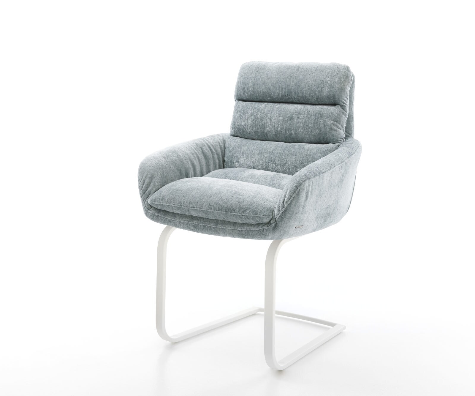 Cantilever Abelia-Flex avec accoudoirs chenille bleu pastel pied cantilever plat blanc