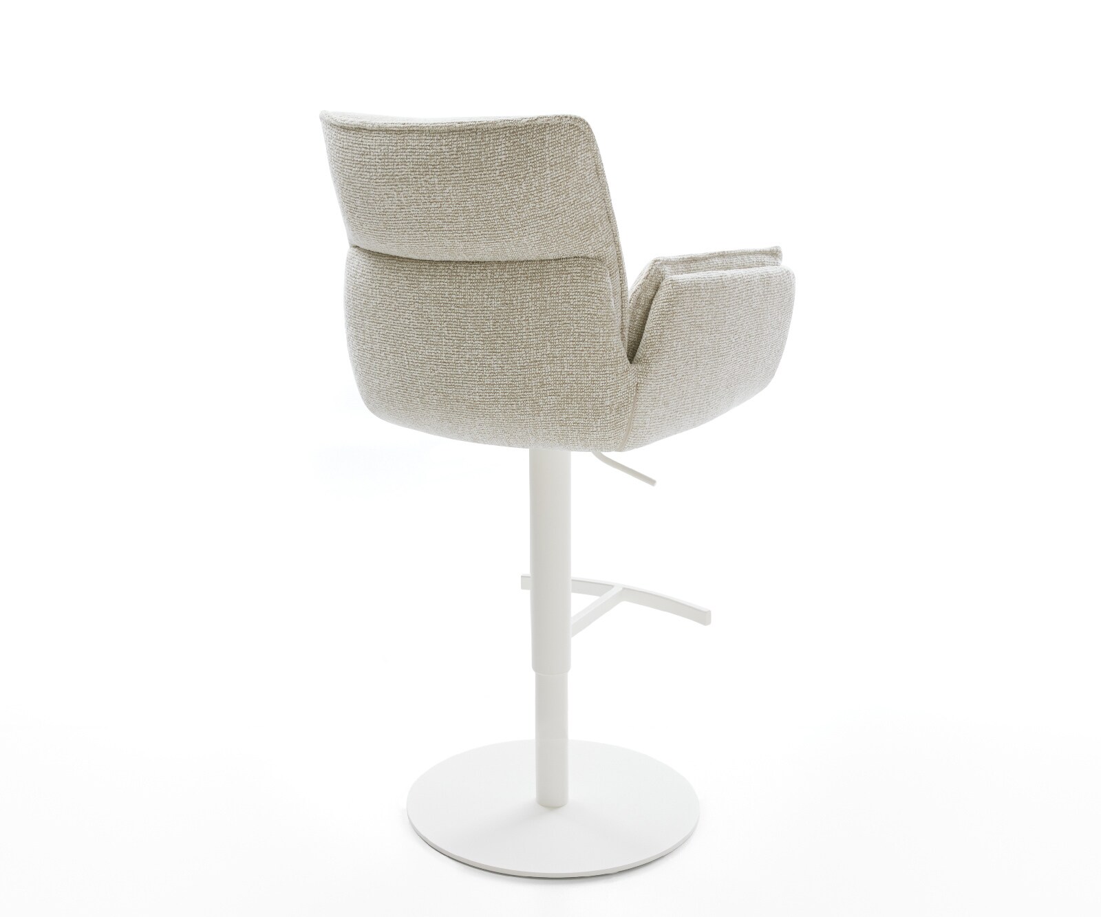 Chaise-de-bar Nela-Flex Tissu tissé doux Beige Pied pivotant réglable en hauteur blanc Blanc 4