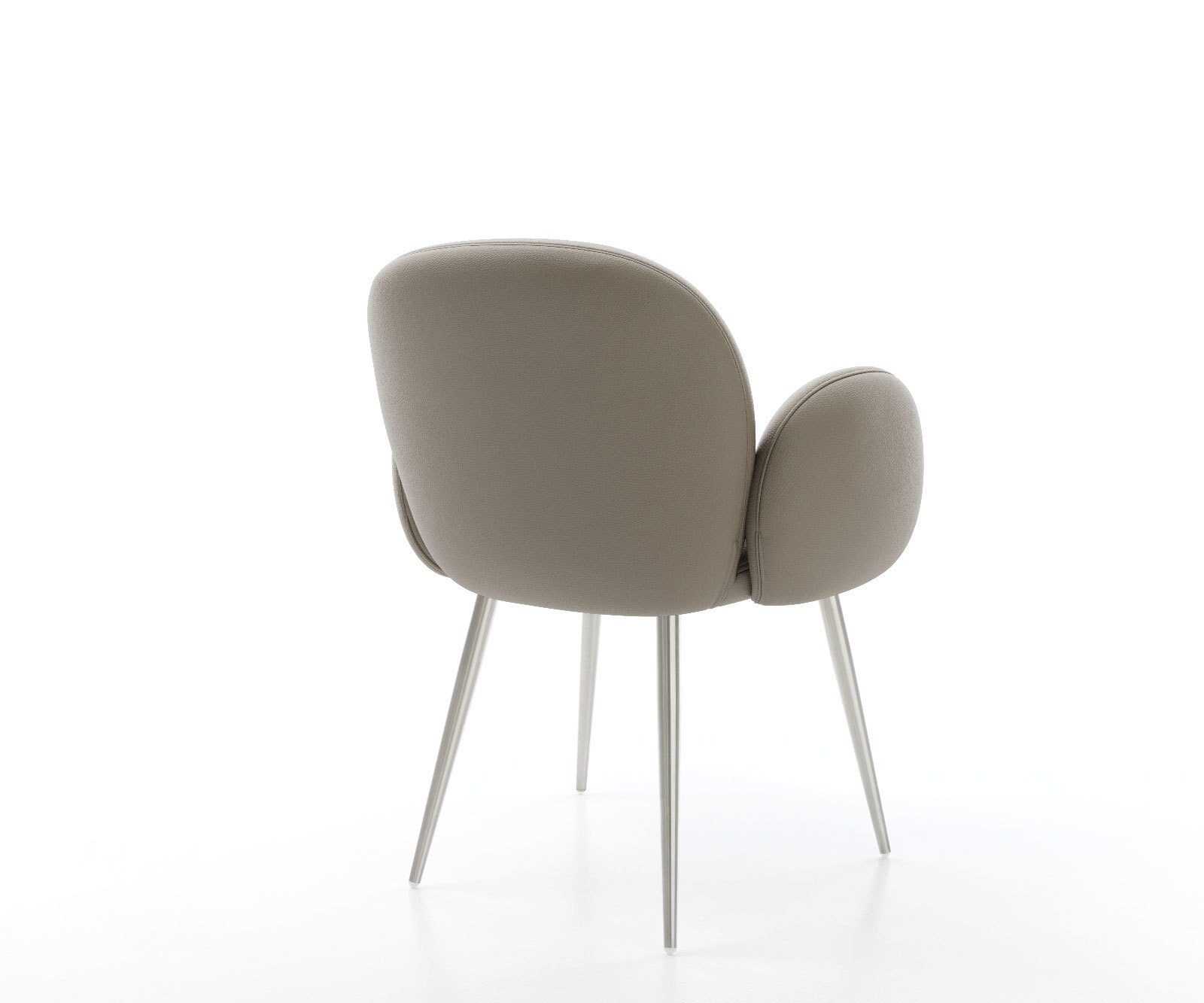 Chaise-de-salle-à-manger Nube-Flex avec accoudoirs cuir de vache couleur boue 4 pieds coniques acier inoxydable brossé ressorts ensachés 5