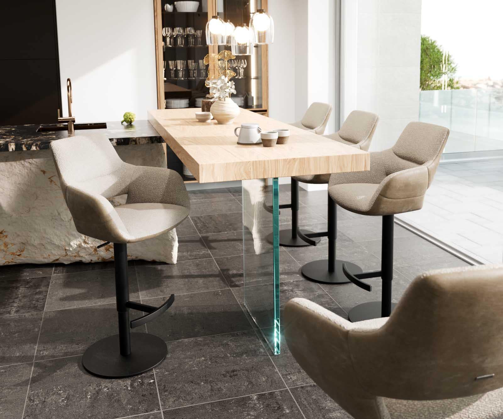 Chaise-de-bar Yago-Flex mélange de matériaux microfibre boue / bouclé boue pied pivotant réglable en hauteur métal noir pivotant ressorts ensachés 1 Chaise-de-bar Yago-Flex mélange de matériaux microfibre boue / bouclé boue pied pivotant réglable en hauteur métal noir pivotant ressorts ensachés 1