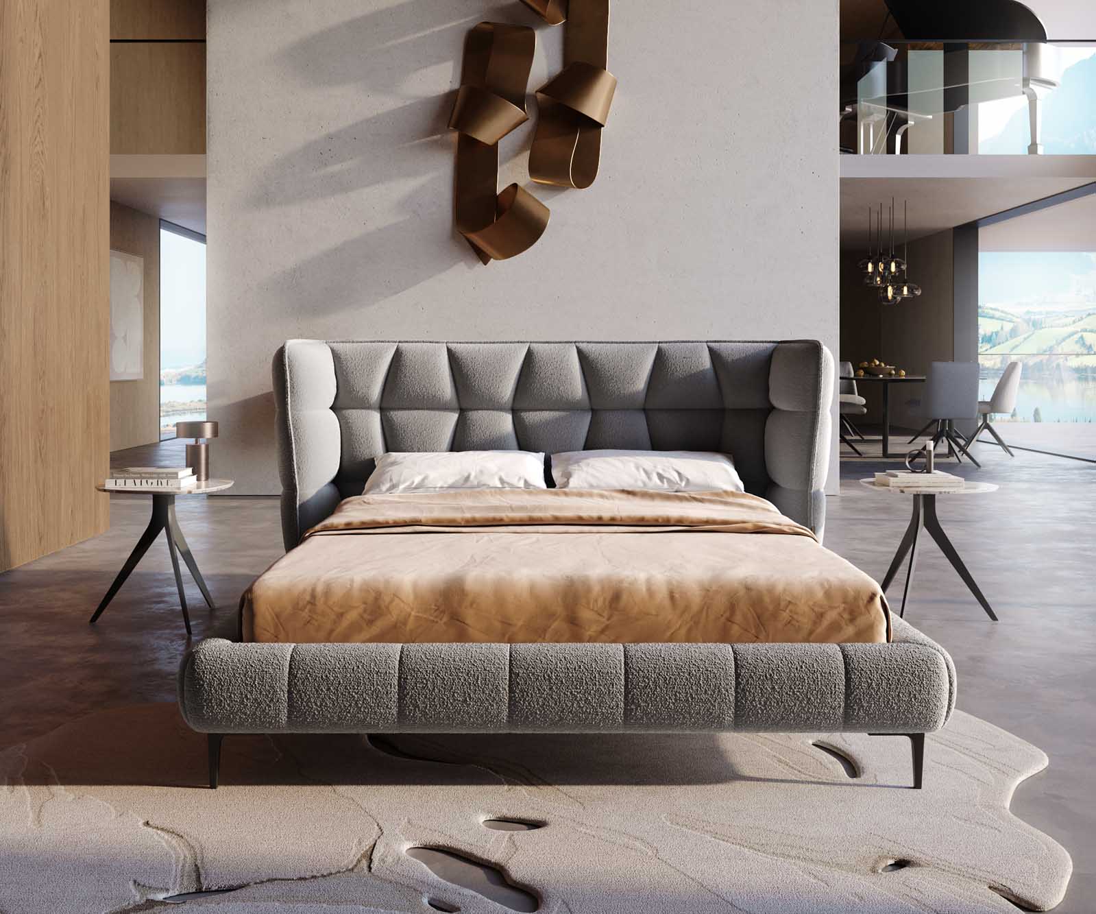 Sommier rembourré Capujo 140x200 cm Bouclé Gris Argenté 1